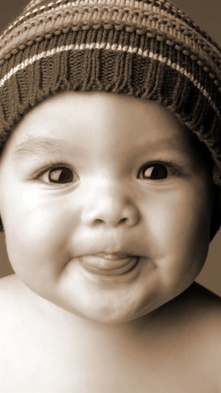 Baby Face Smile Tongue Hat iPhone 8 Wallpaper Free Download