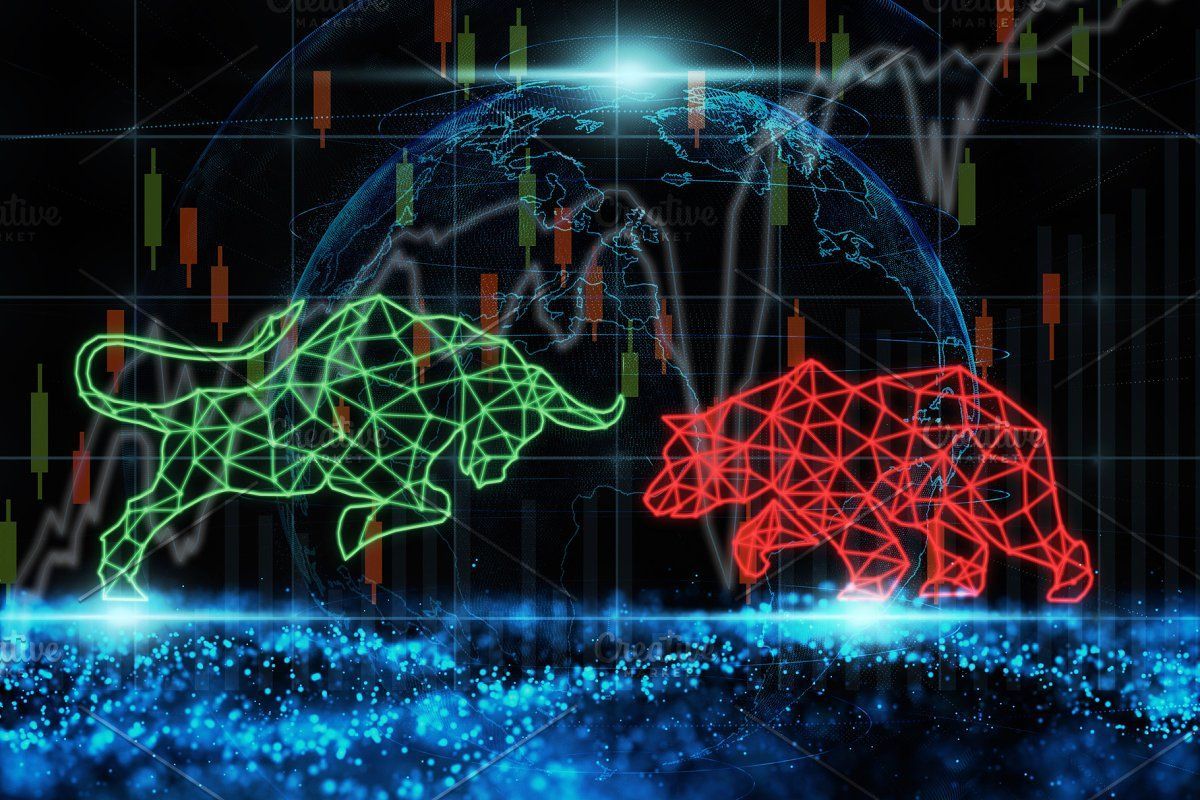 Polygonal bull and bear shape writin featuring bear, bull, and market. Stock market chart, Business , Stock market