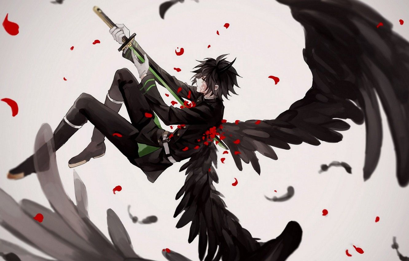 Wallpaper wings, angel, sword, anime, art, Owari no Seraph, the last Seraphim, Yuichiro image for desktop, section сёнэн