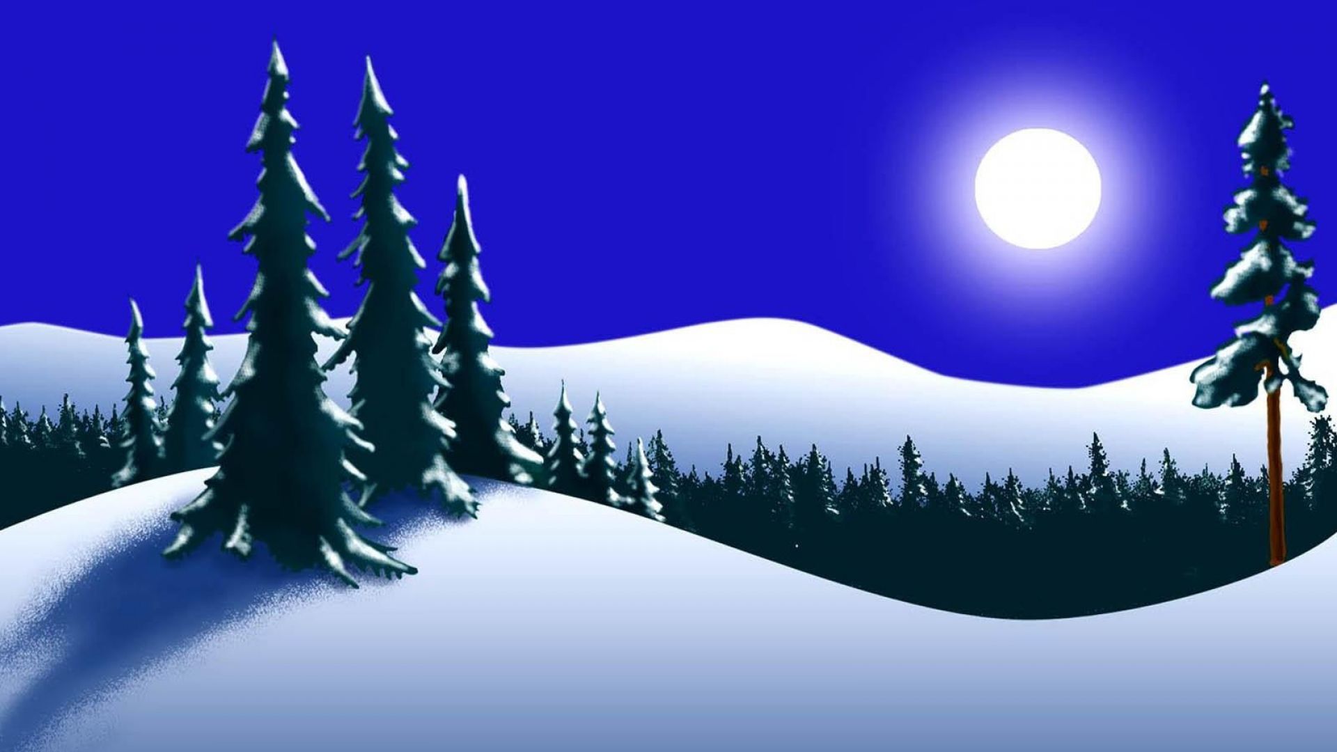 Download Wallpaper 1920x1080 trees, forest, winter, moon, night Full HD 1080p HD Background