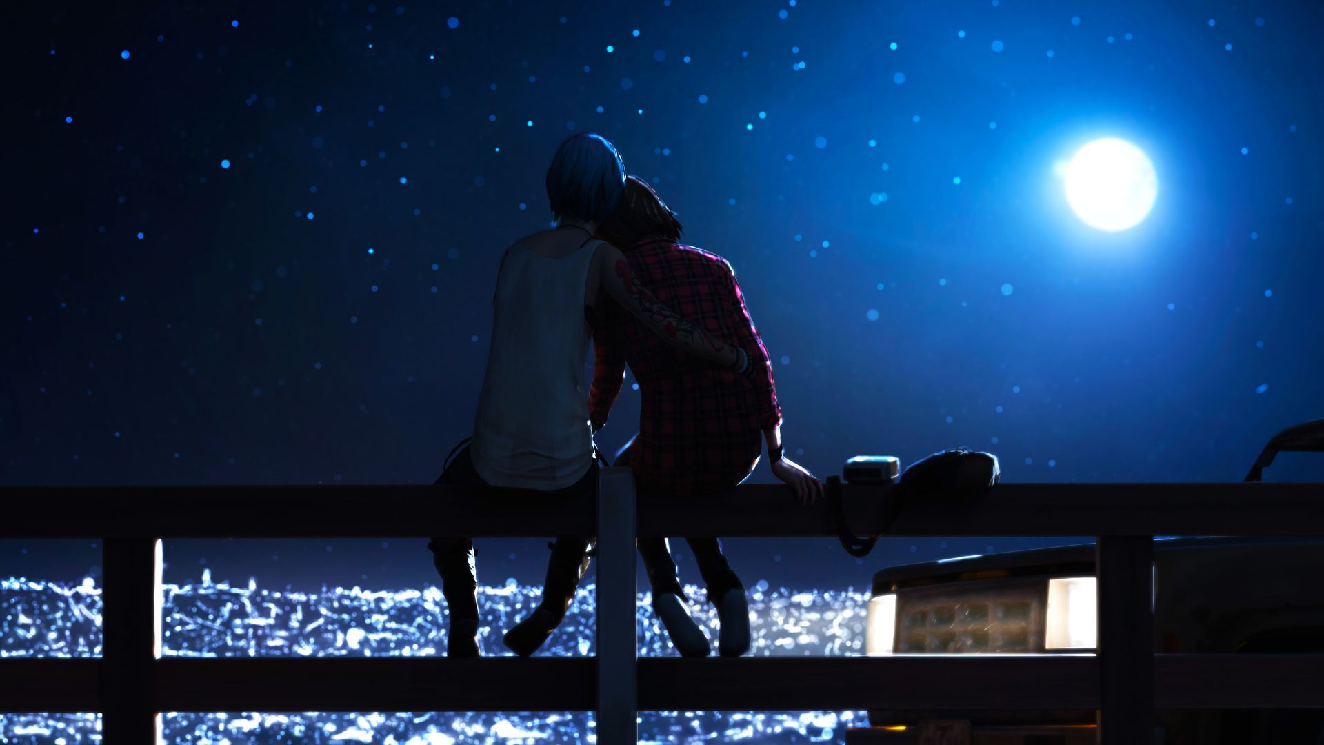 Desktop wallpaper outdoor, night, couple, video game, life is strange, HD image, picture, background, 0bbcd9