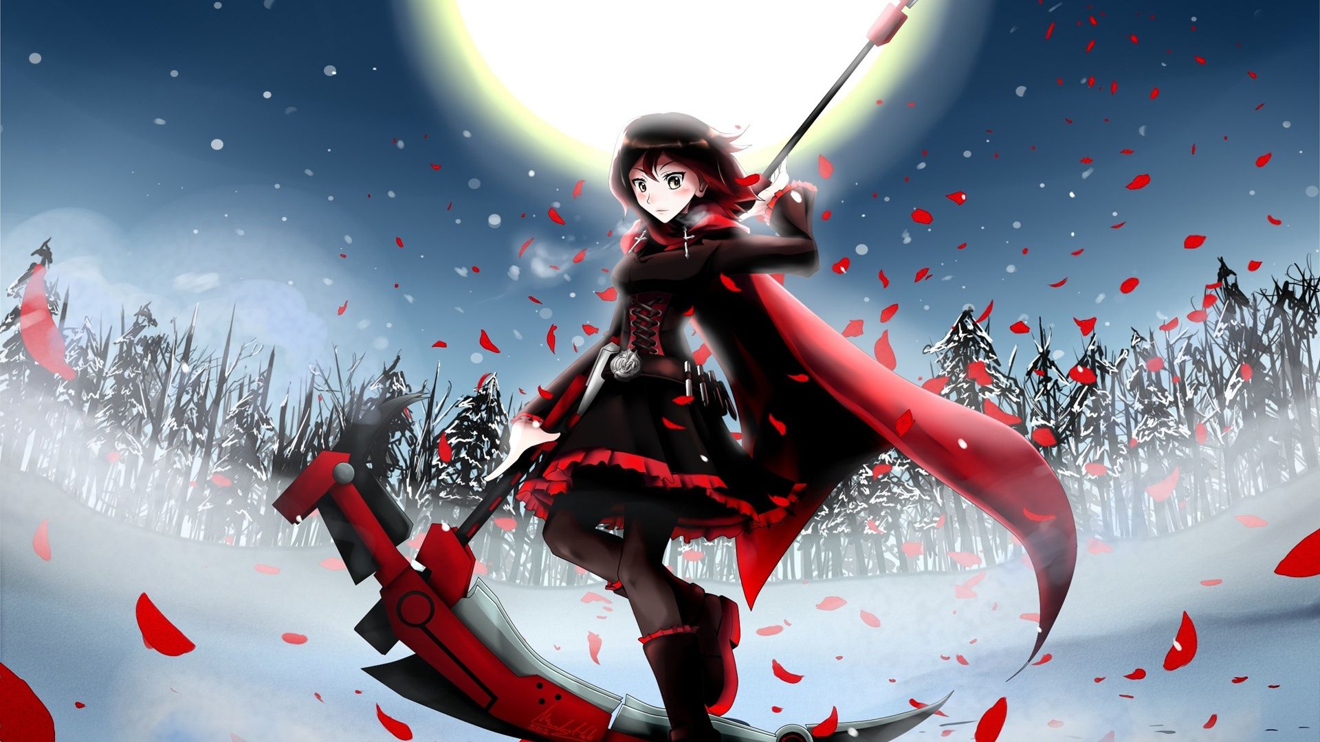 Wallpaper Anime girl at winter night, moon, fields 1920x1200 HD Picture, Image