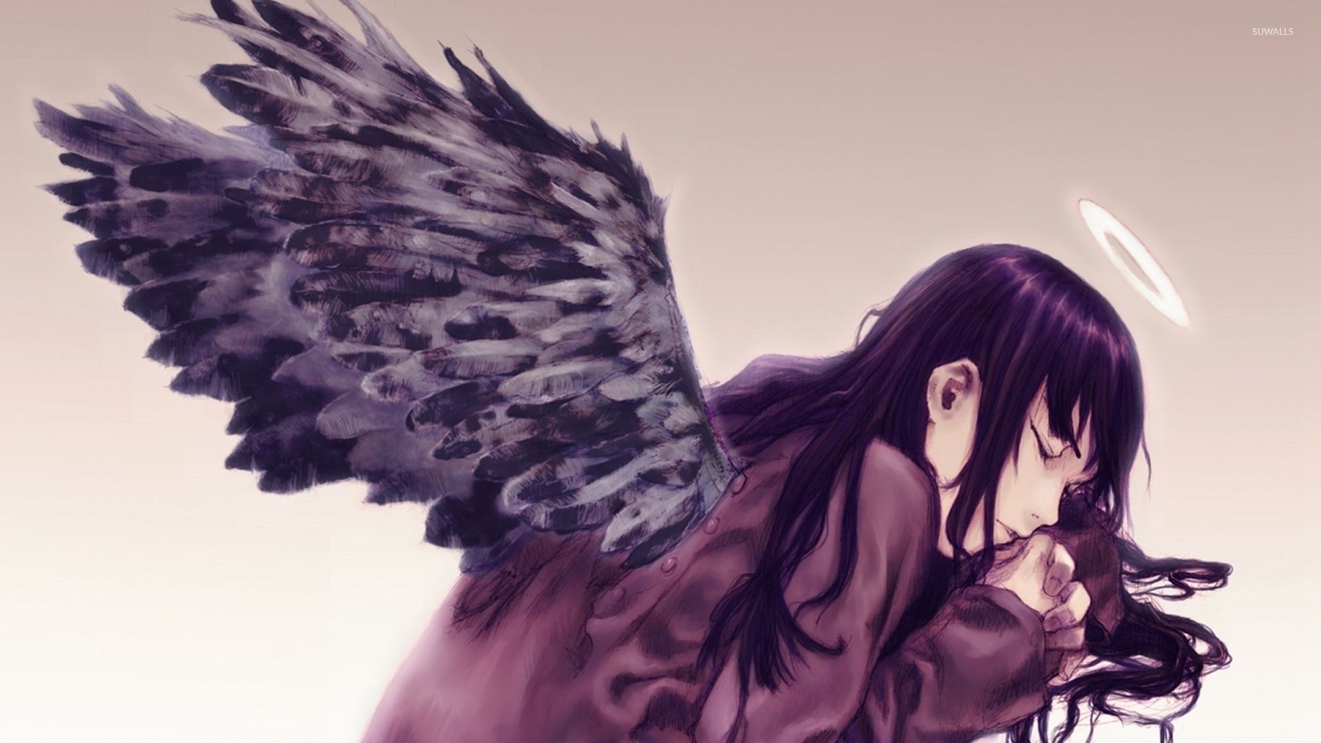 Fallen Angel Anime Angel With Black Wings Wallpaper & Background Download