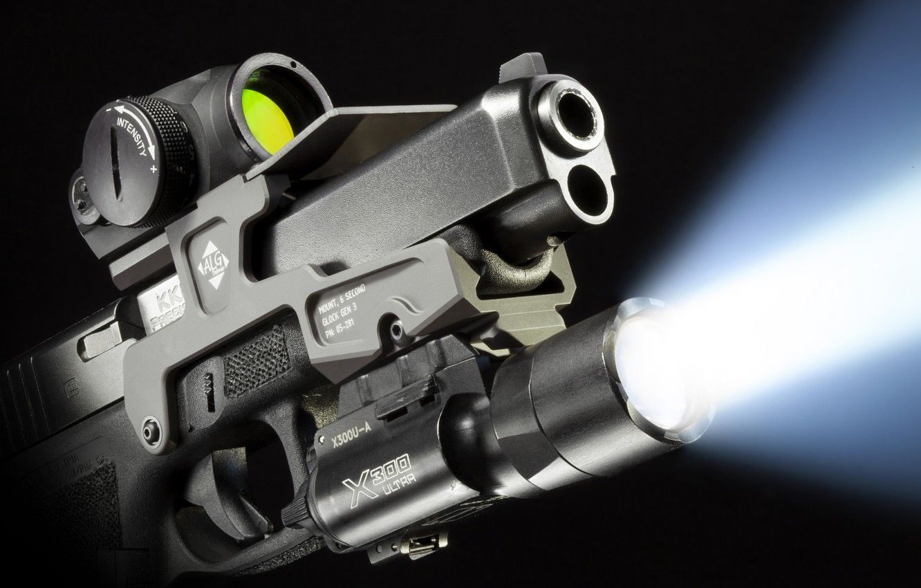 Wallpaper light, gun, weapons, ray, flashlight, Glock image for desktop, section оружие