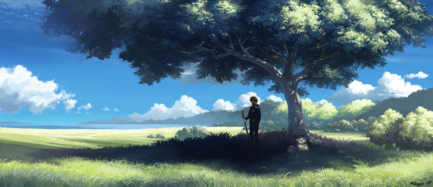 Light pastels, tree in a field. Anime scenery, Anime scenery wallpaper, Scenery wallpaper