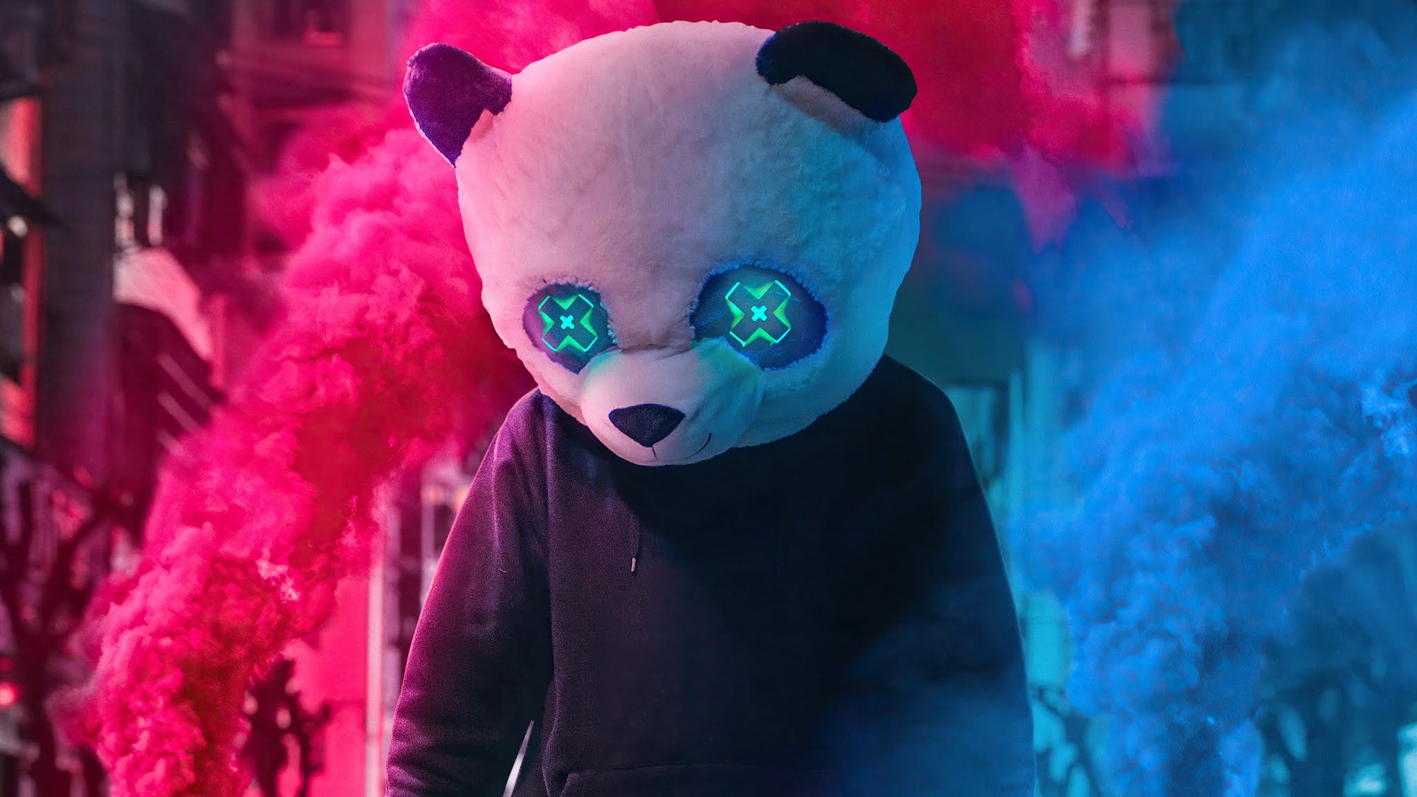 Panda Mask, Neon, Pink, Blue, Smoke