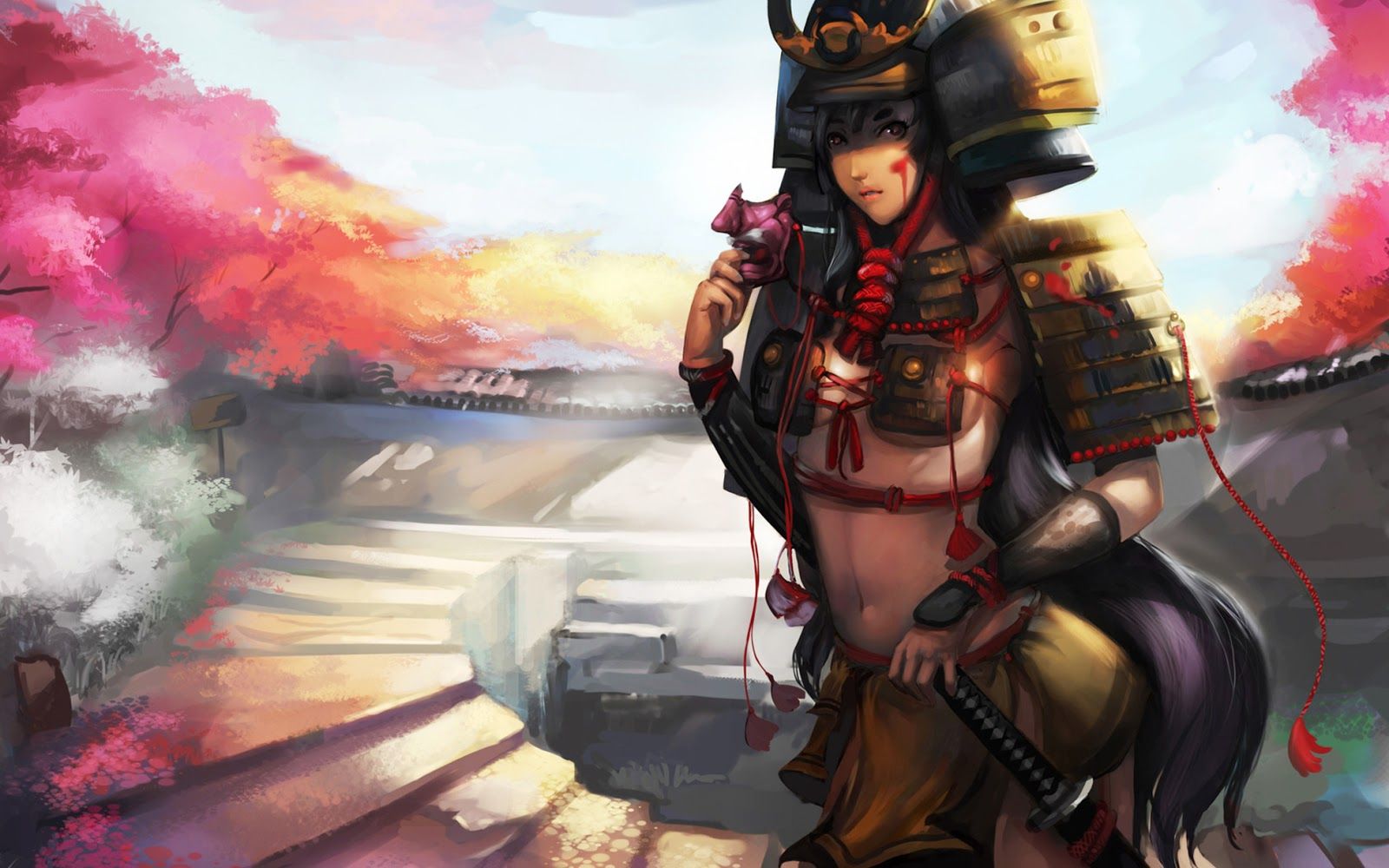 Samurai Armor Girl Female Anime HD Wallpaper Desktop Samurai Wallpaper HD