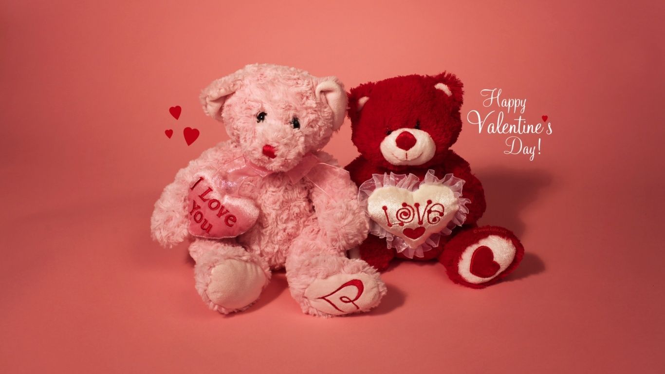 Happy Valentines day in 1366x768 resolution Desktop Wallpaper. Valentines day teddy bear, Valentines day picture, Valentine day wallpaper hd