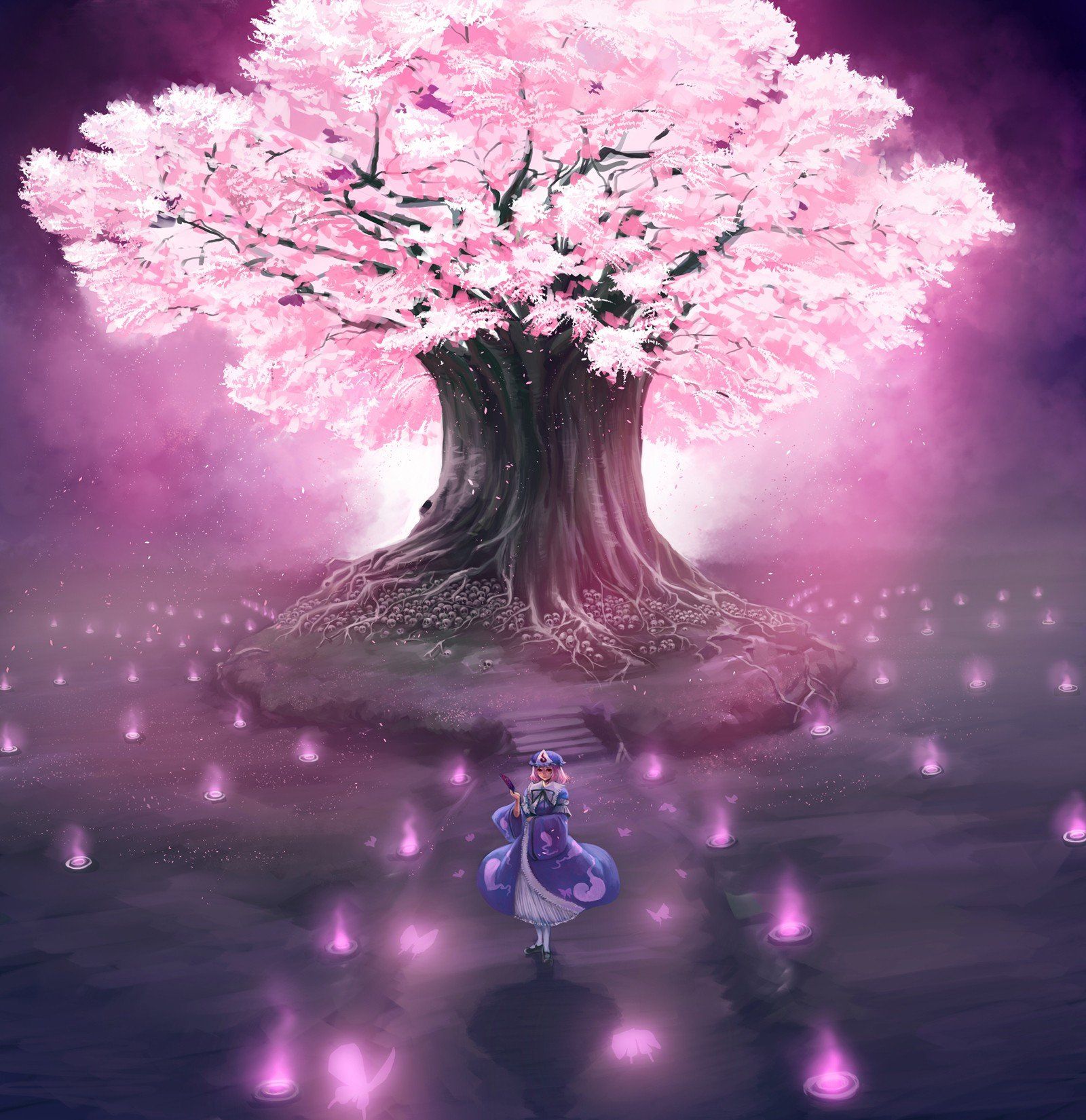 Download Mobile Wallpaper Anime, Girls, Sakura For Cherry Blossom Tree