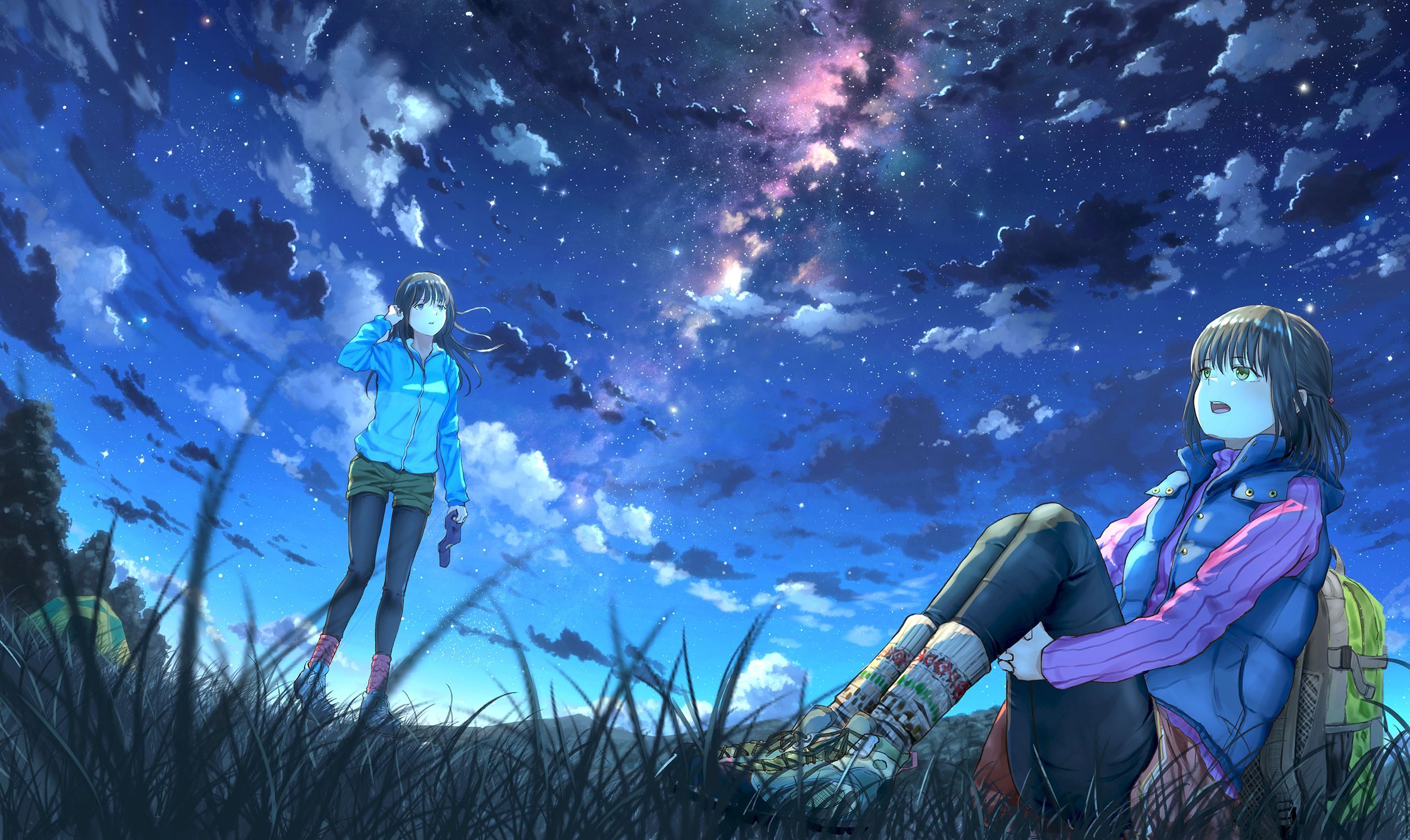 Anime 2503x1491 sky anime night anime girls stars. Sky anime, Anime scenery, Superhero wallpaper