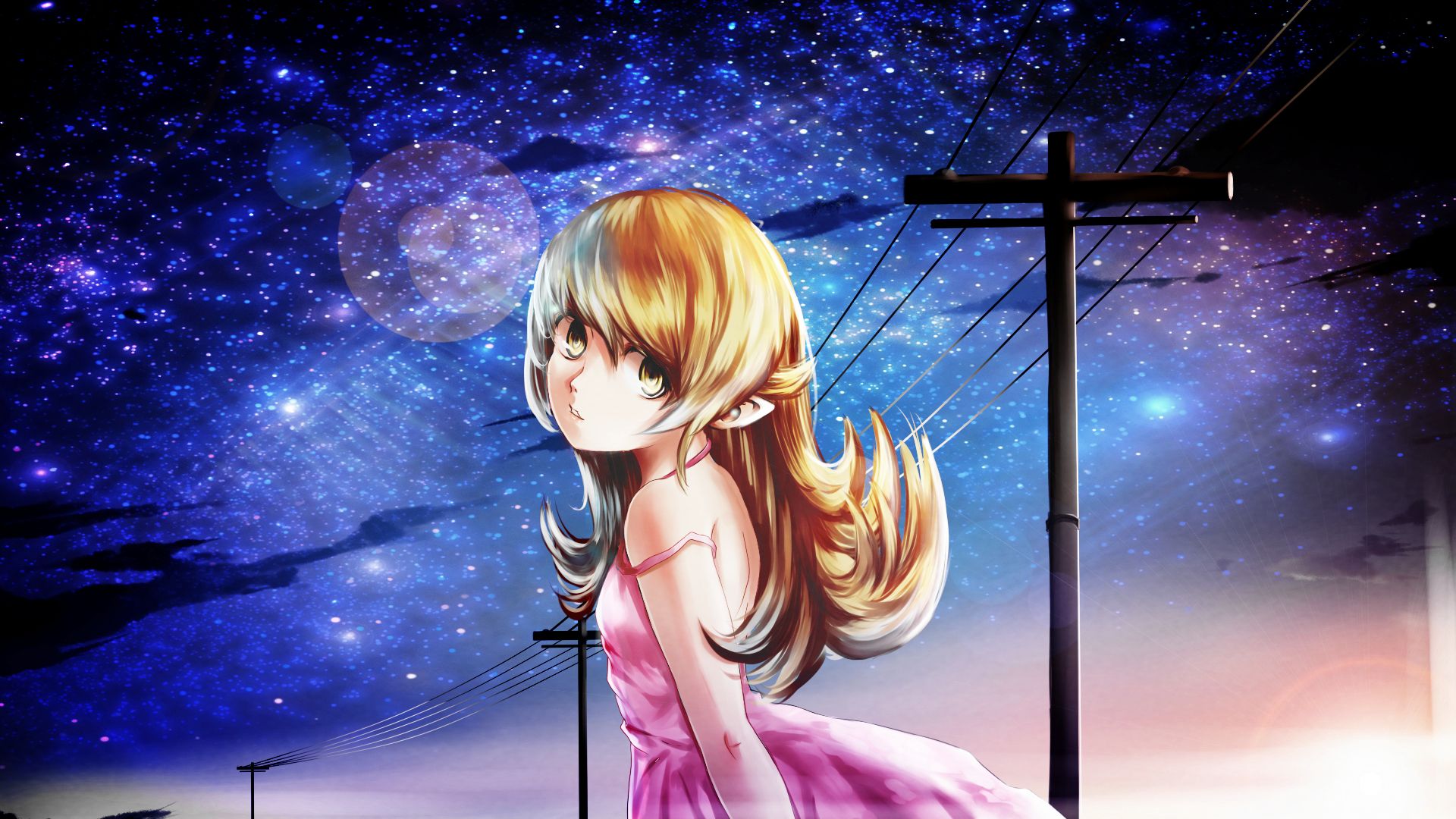 Anime Girl And Night Sky Wallpaper Girl Night Sky HD Wallpaper