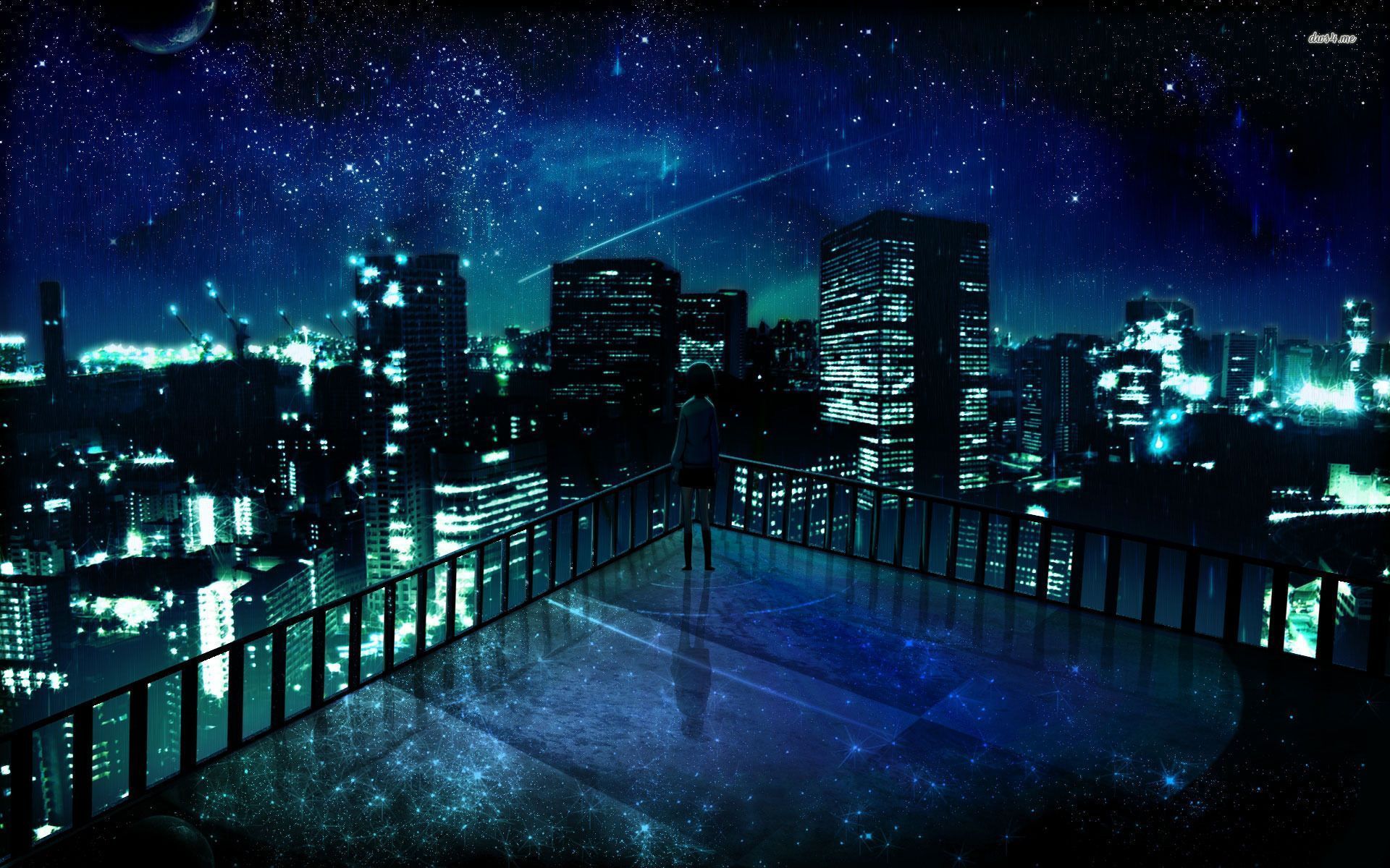 Girl staring at the city at night wallpaper wallpaper