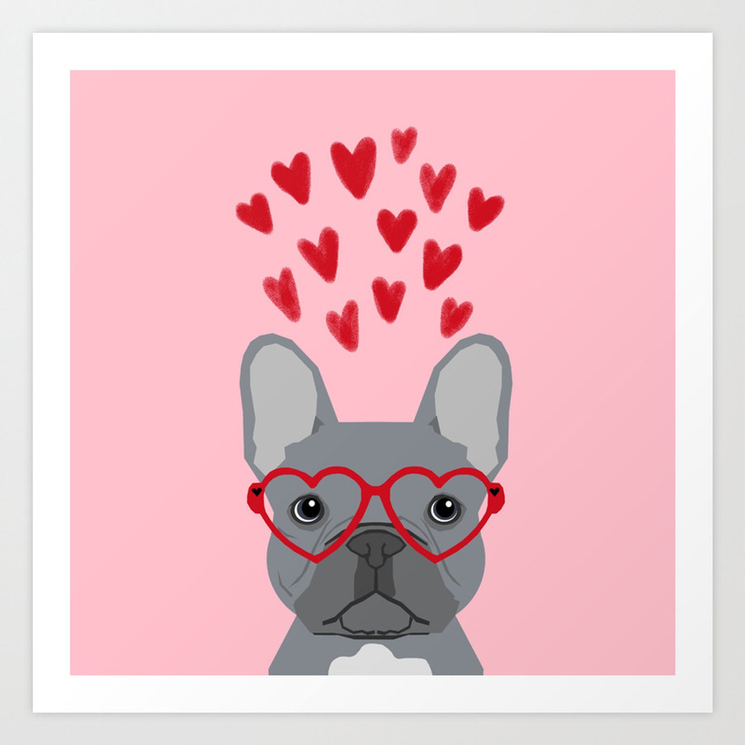 French Bulldog love valentines day heart glasses frenchie gifts Art Print