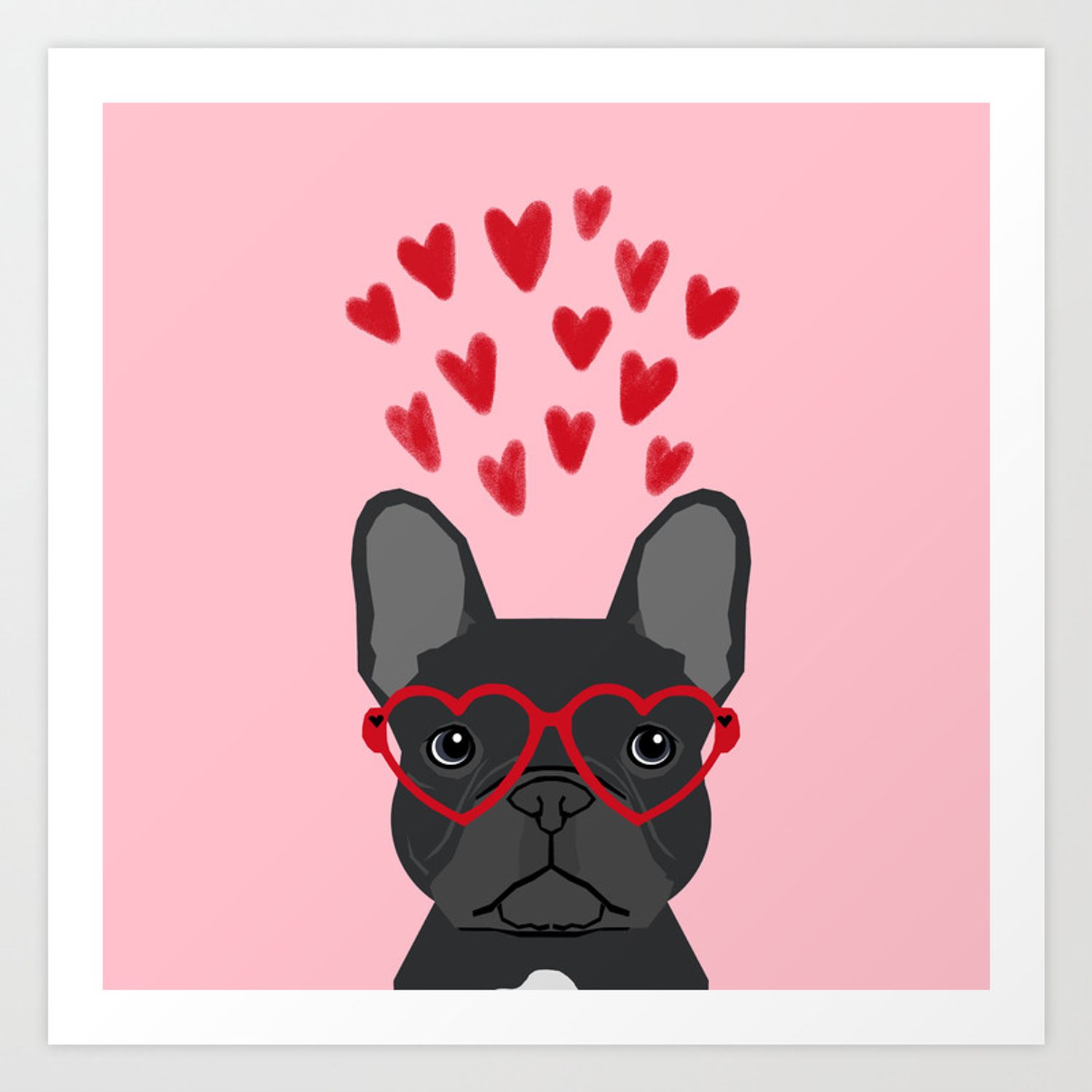 French Bulldog head valentines day love hearts dog breed frenchies Art Print