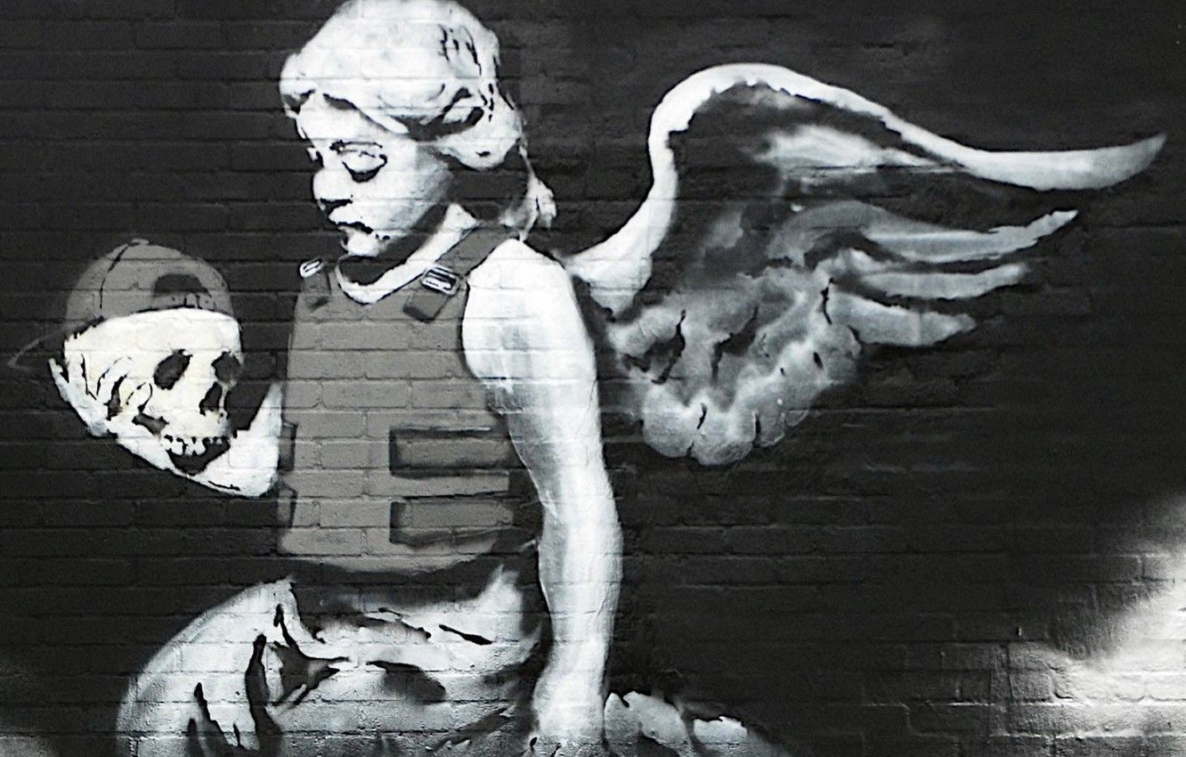Photo Wallpaper Skull, Angel, Graffiti, Banksy With Bulletproof Vest