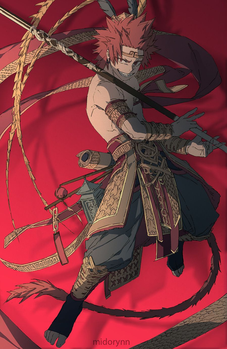 Midorynn: “ Inktober Day 14 Coloured. Kirishima Eijirou (Monkey King Sun Wukong, Journey To The West, China) ”. Hero, Kirishima Eijirou, Monkey King