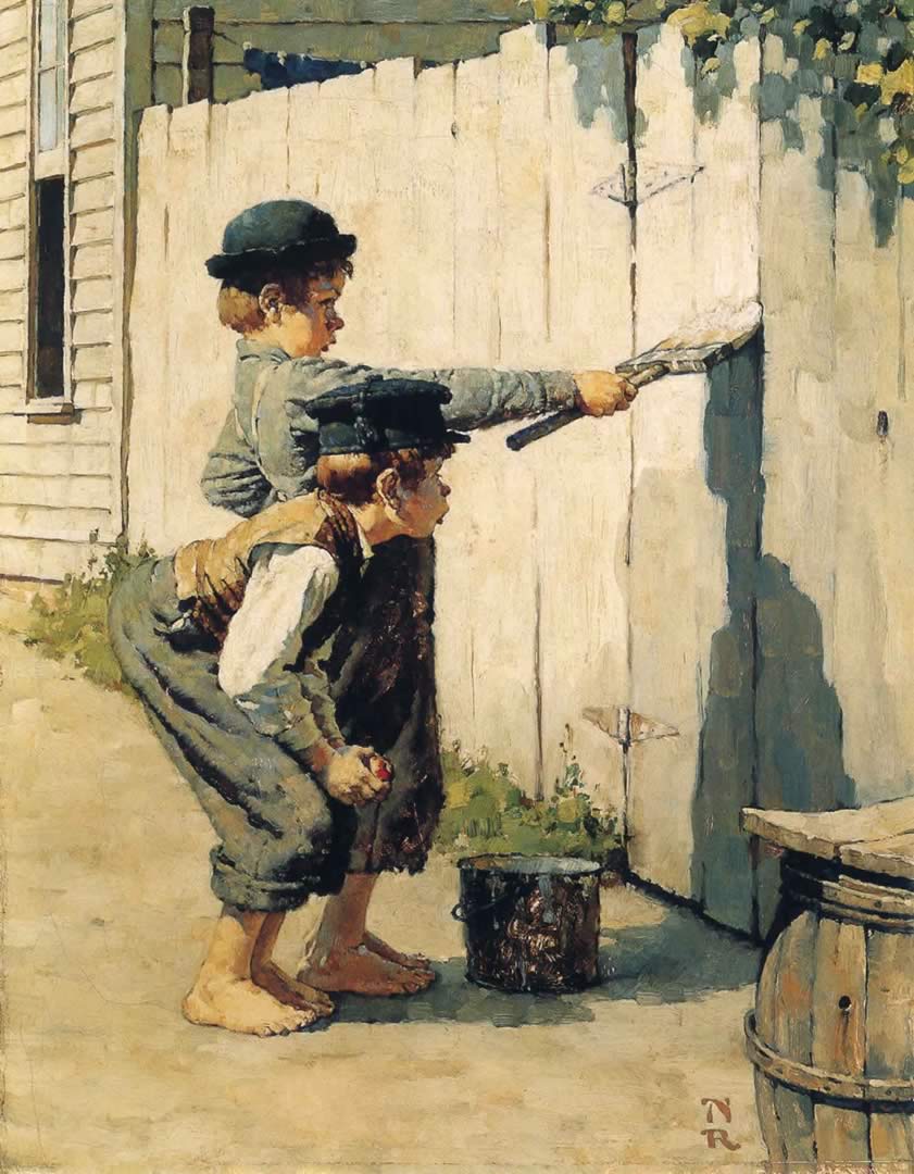 Tom Sawyer Whitewashing The Fence Rockwell Wallpaper Image