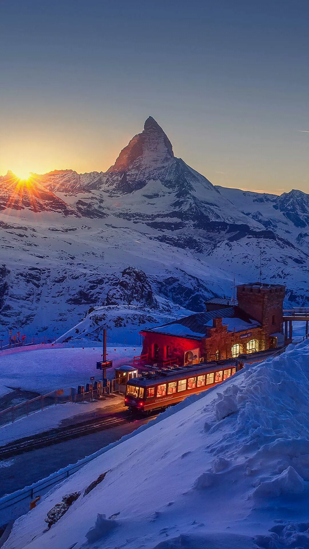 Gornergrat Station. Scenery, Travel, Winter landscape