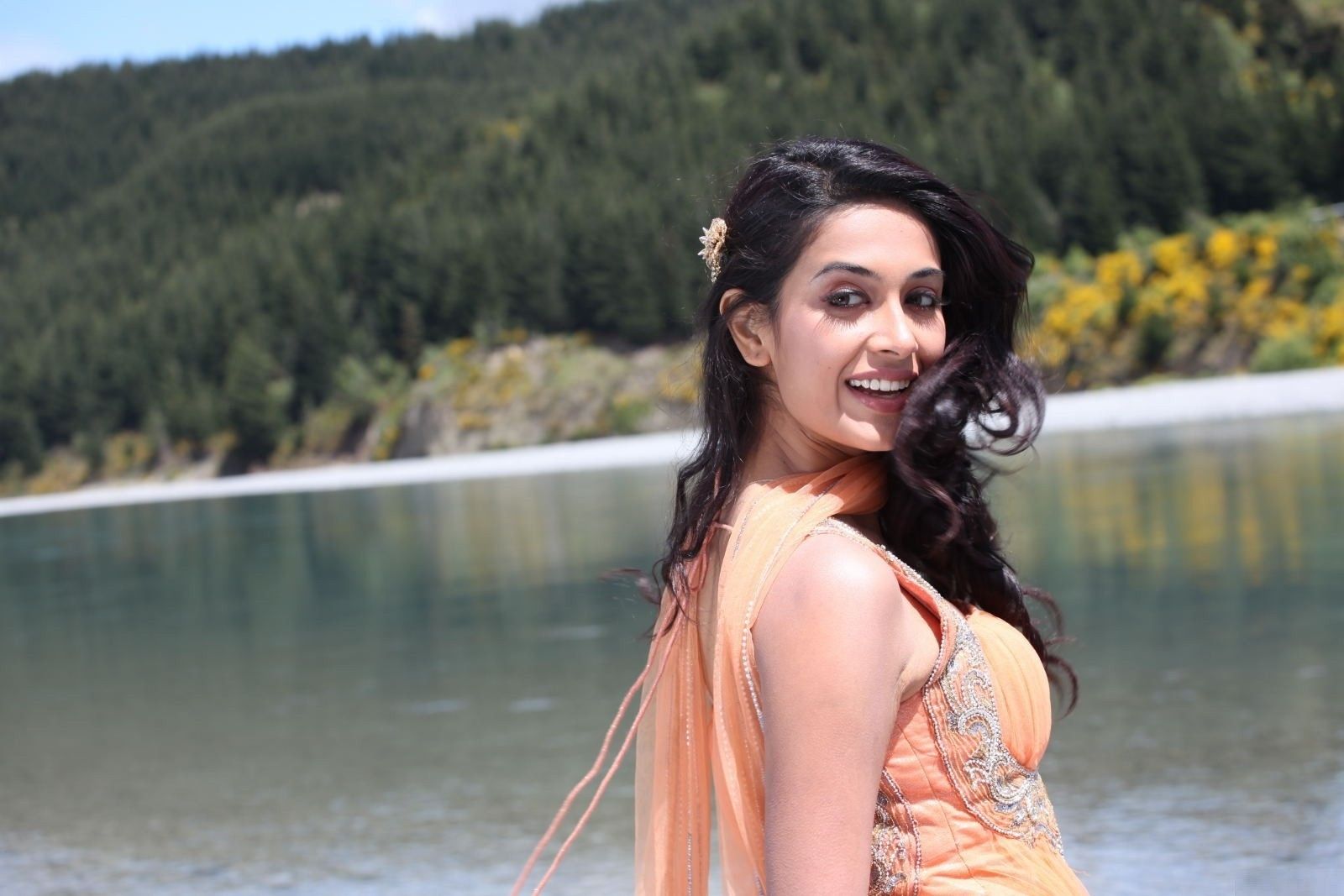 Sarah Jane Dias in Orange Dress