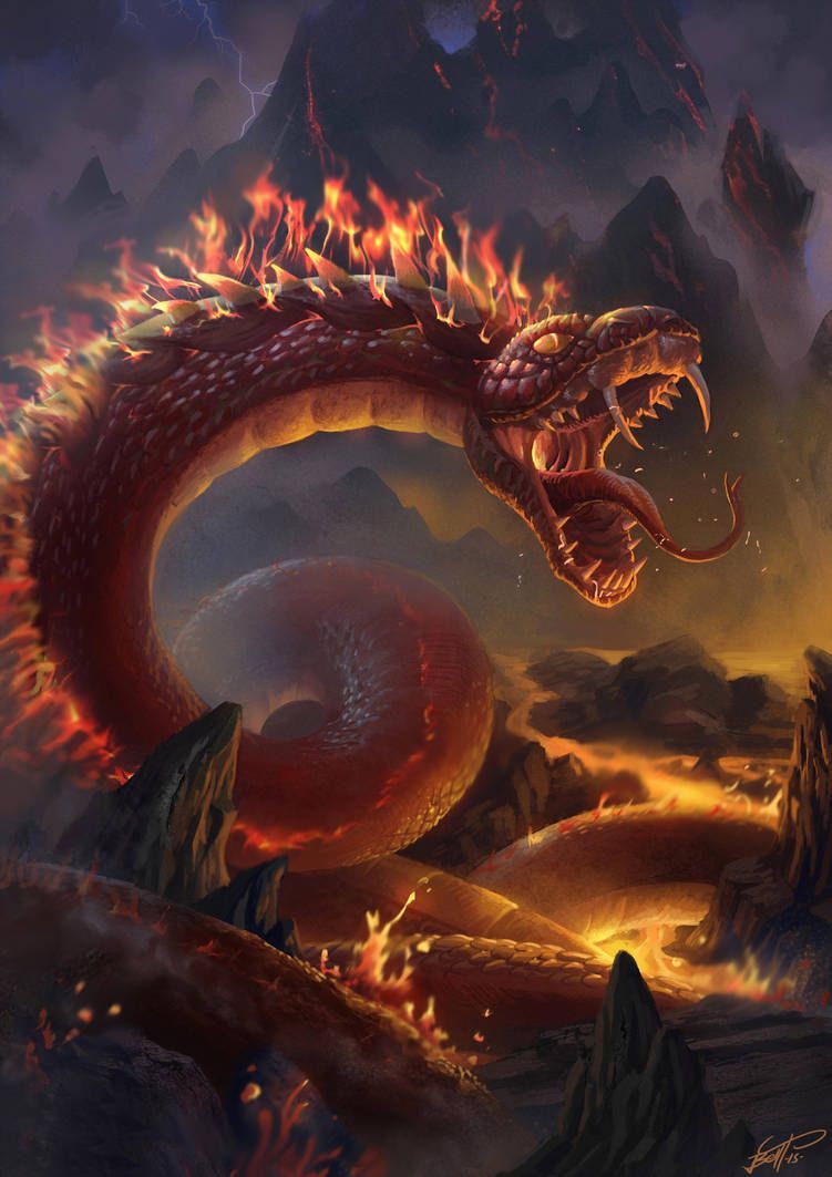 Fire snake by feintbellt. Fire snake, Fantasy creatures art, Fantasy creatures mythology