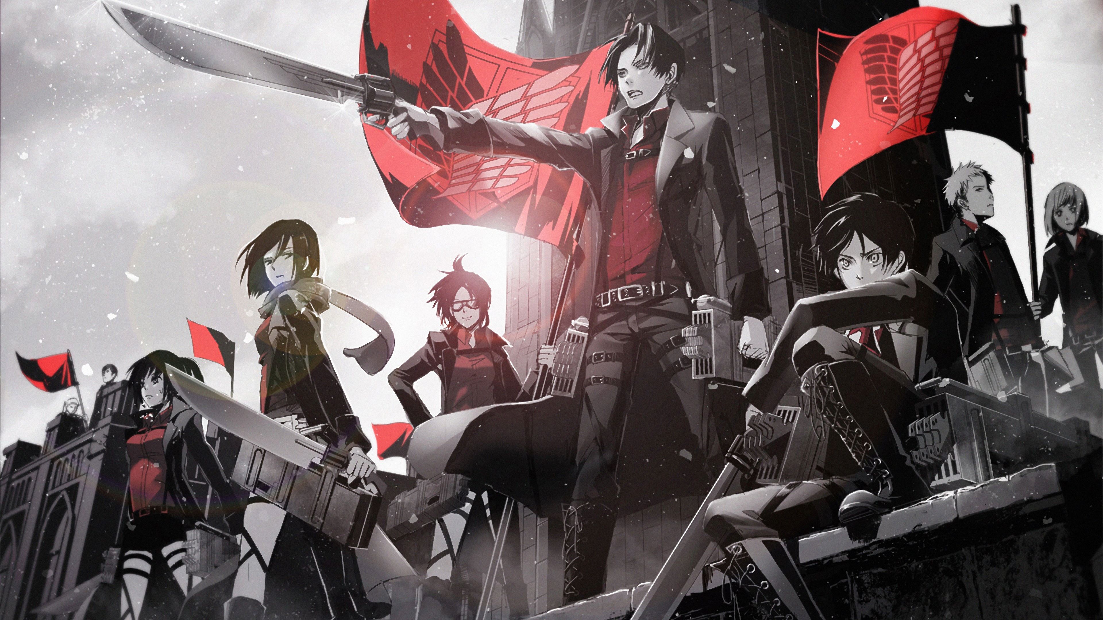 Survey Corps Levi Eren Mikasa Attack on Titan Shingeki no Kyojin 4K