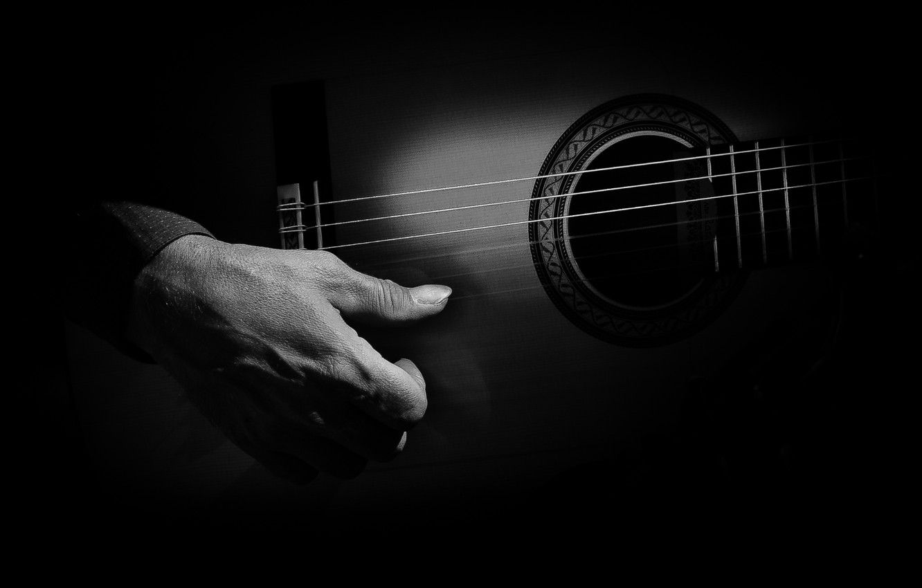 Wallpaper darkness, guitar, hand, strings, player image for desktop, section музыка