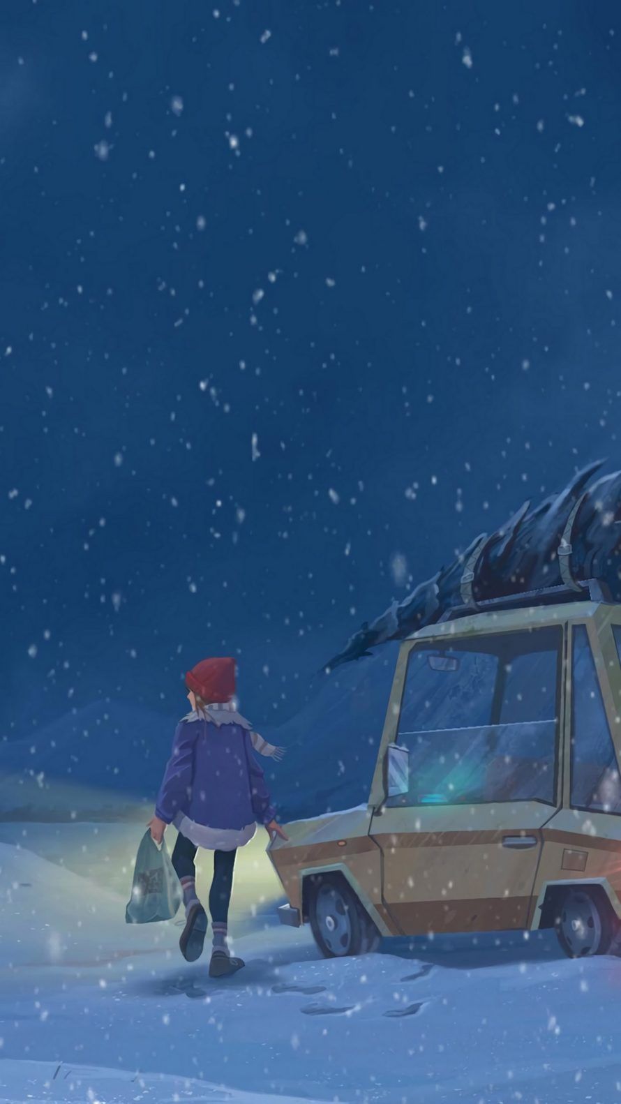 Winter Night Cartoon Wallpaper iPhone Wallpaper & Background Download