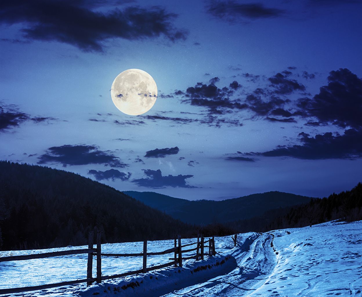 Desktop Wallpapers Winter Nature mountain Sky Snow Moon Night Clouds