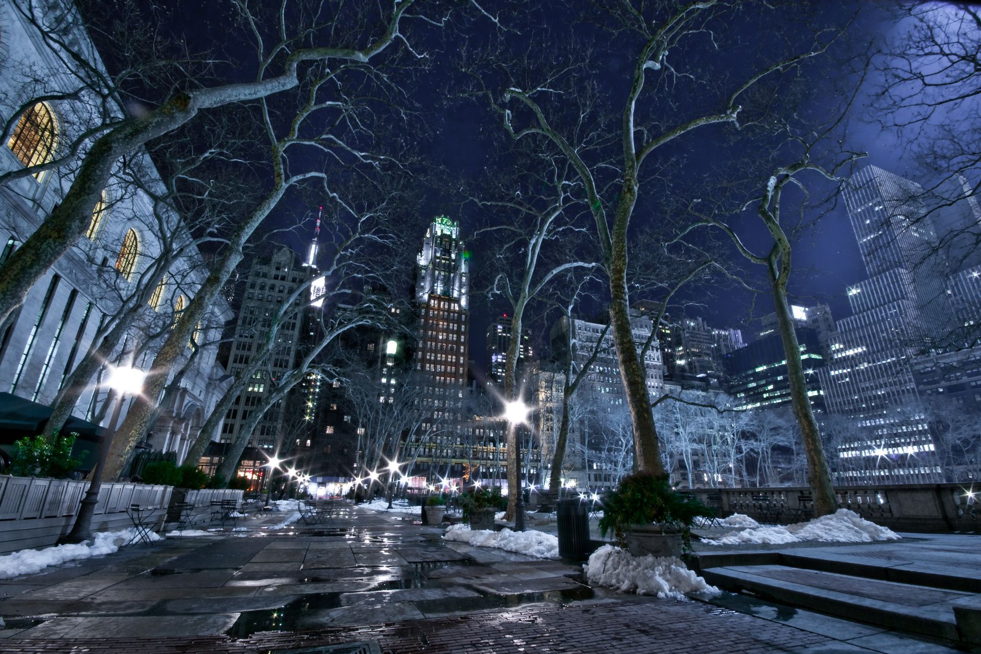 Wallpaper. Cities. photo. picture. New York, the city, winter, night, lights