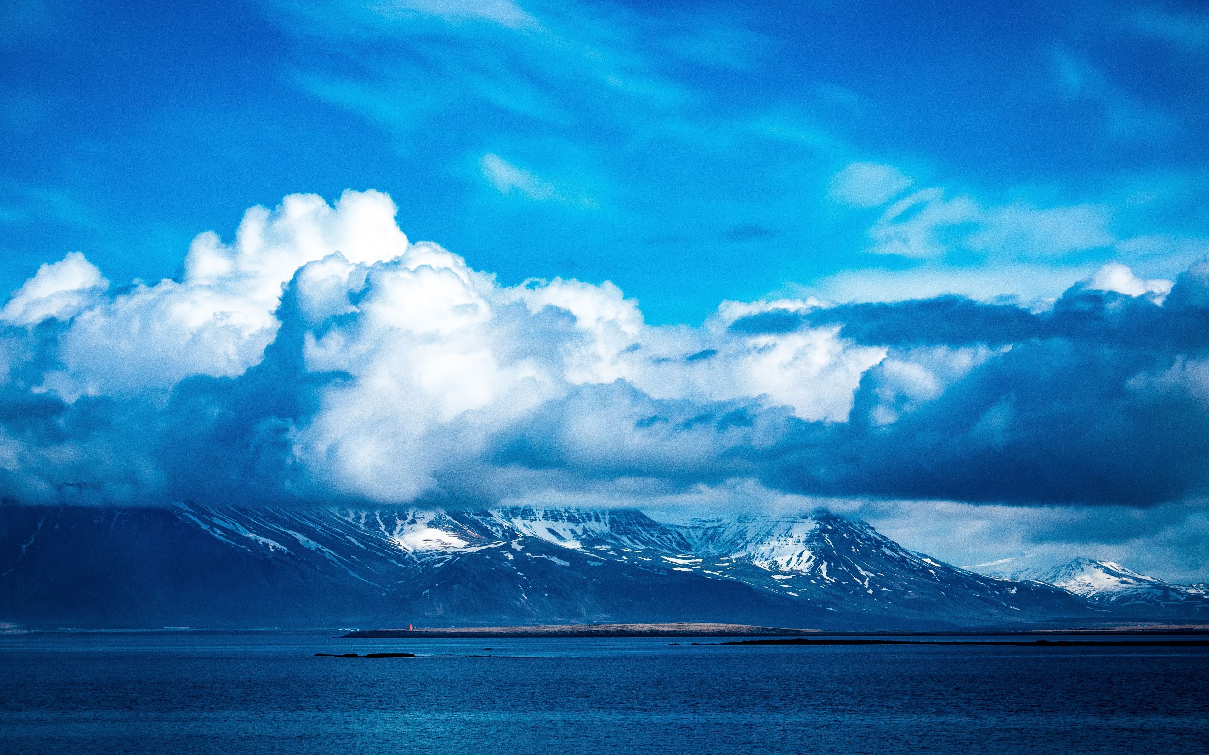 Blue Sky, Clouds, Mountains, Winter, Sea, Nature, Wallpapers