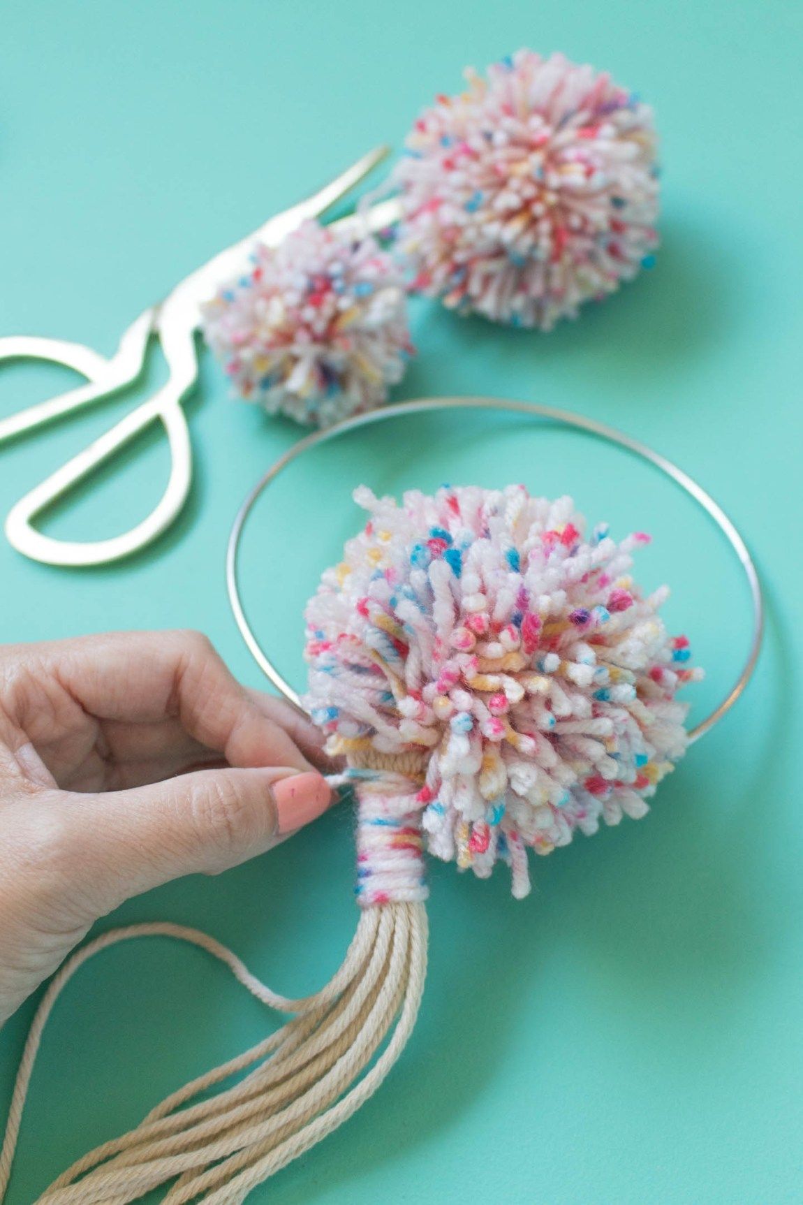 DIY Pom Pom Macrame Hanging Planter