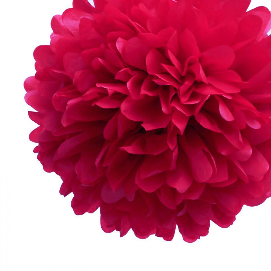 Quasimoon 20'' Red Tissue Paper Pom Poms Flowers Balls, Decorations (4 Pack)