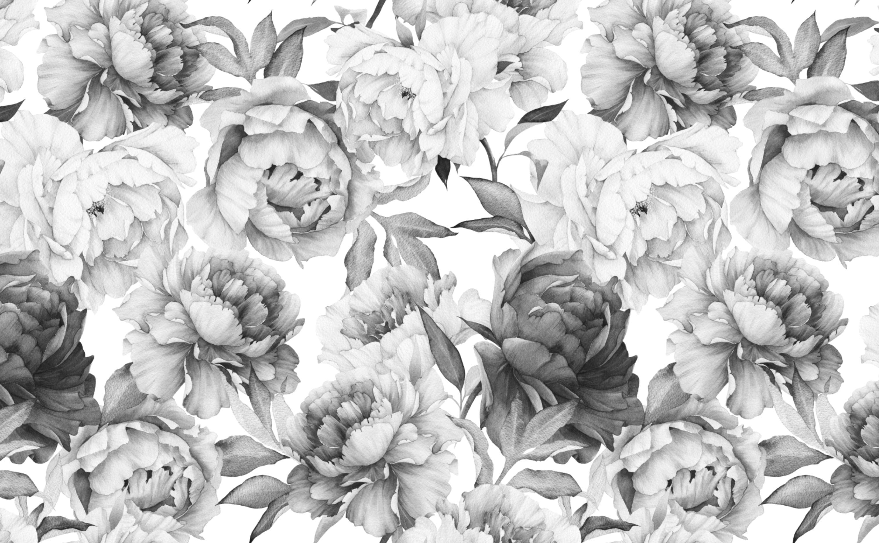 Bold Floral Pattern Wallpaper for Walls. Clara Black & White