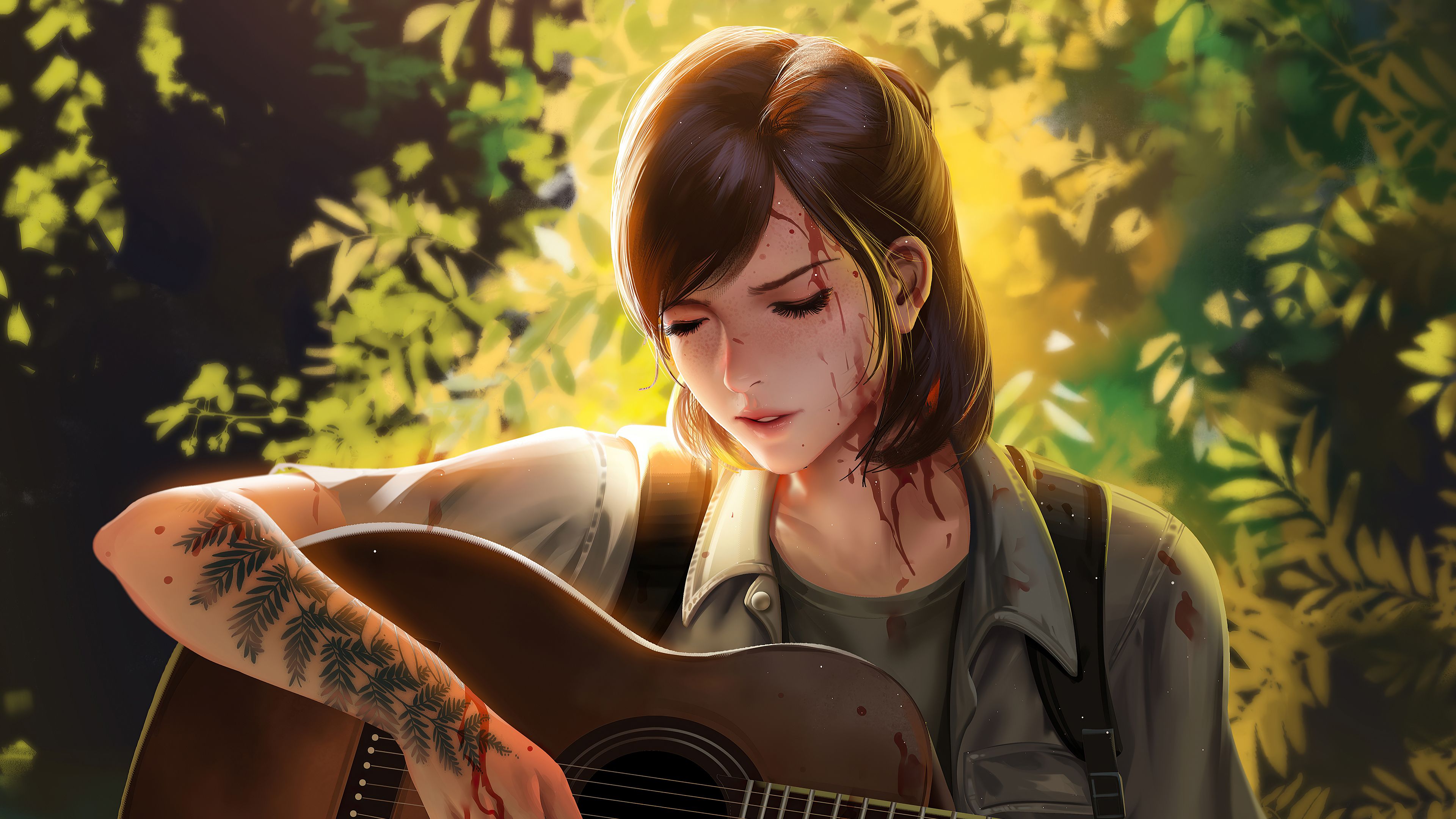 Artwork Ellie Williams The Last Of Us The Last Of Us 2 Digital Art Fan Art Digital Painting Guitar T Wallpaper:3840x2160