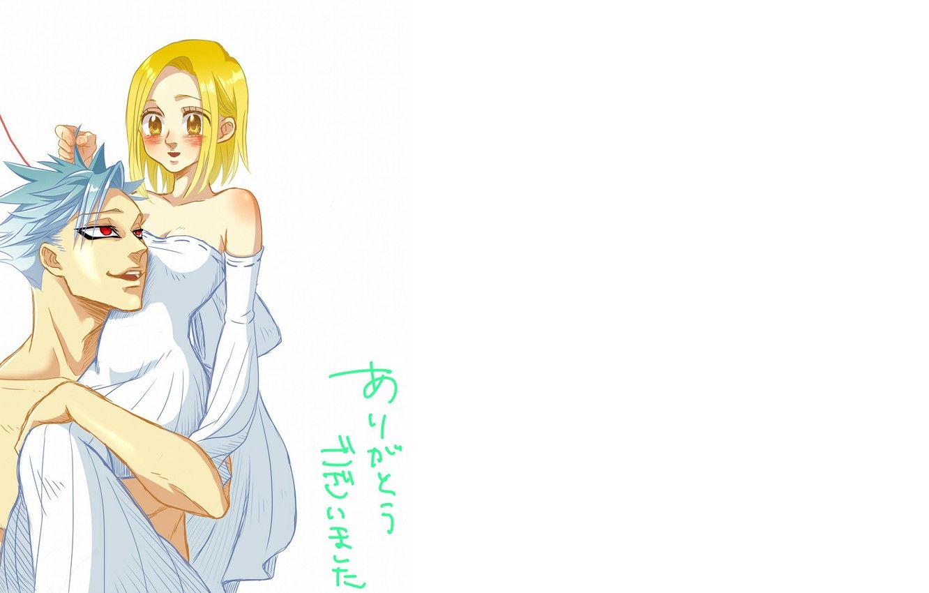 Wallpapers art, pair, white background, The seven deadly sins, Ban, Elaine,...