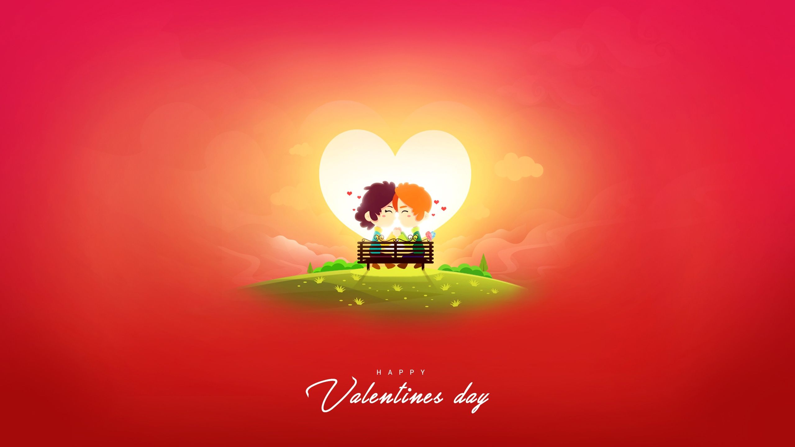 Download 2560x1440 Valentine's Day, Couple, Heart, Cute, Cartoon Wallpaper for iMac 27 inch