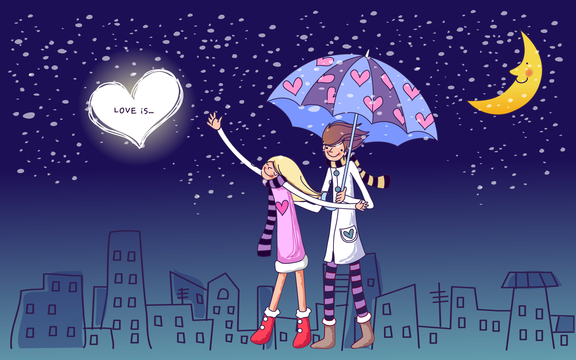 Valentines Day Lovers Cartoon Animated Free HD Wallpaper