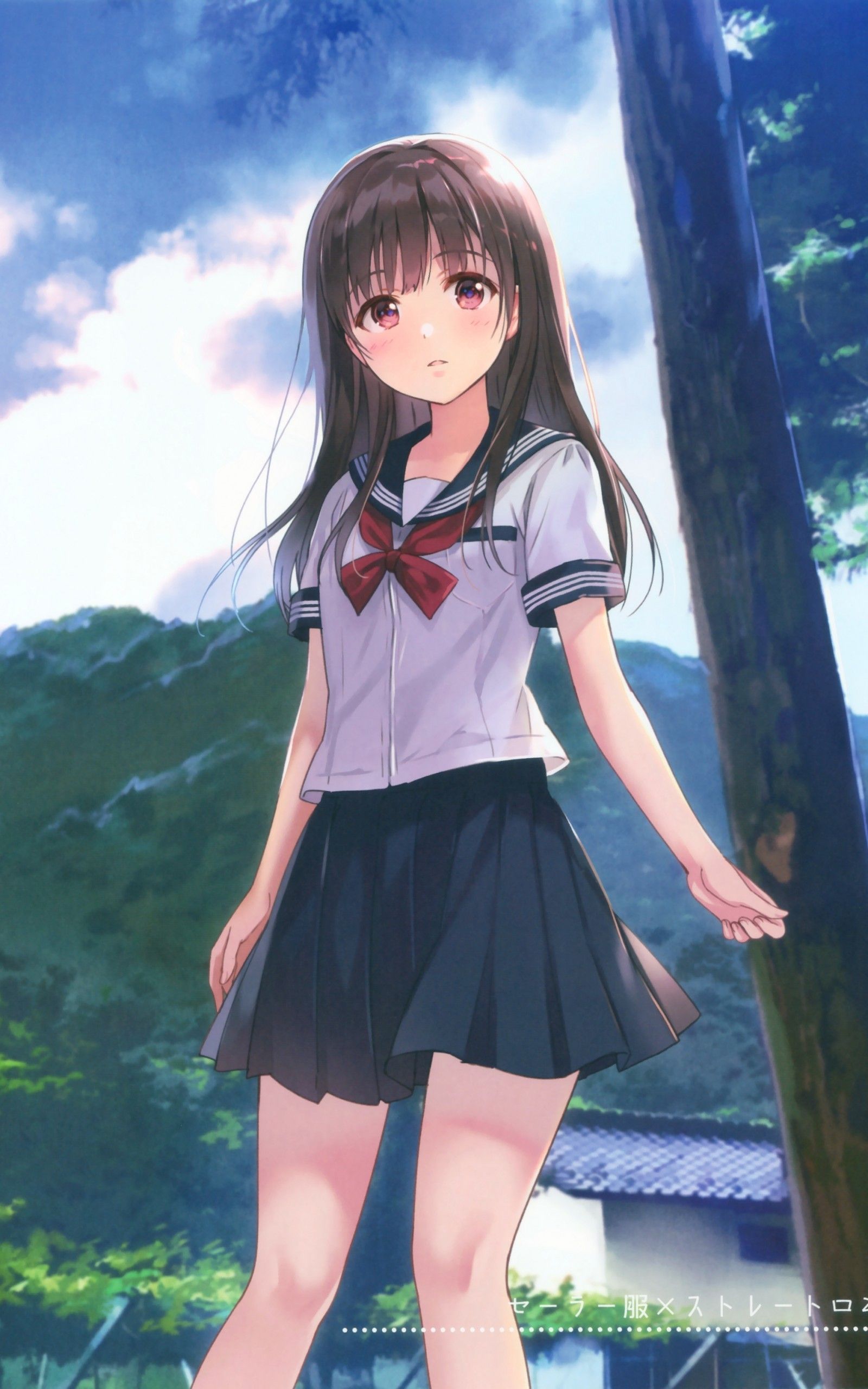 Download 1600x2560 Anime Girl, Brown Hair, School Uniform, Sky, Clouds Wallpaper for Google Nexus 10