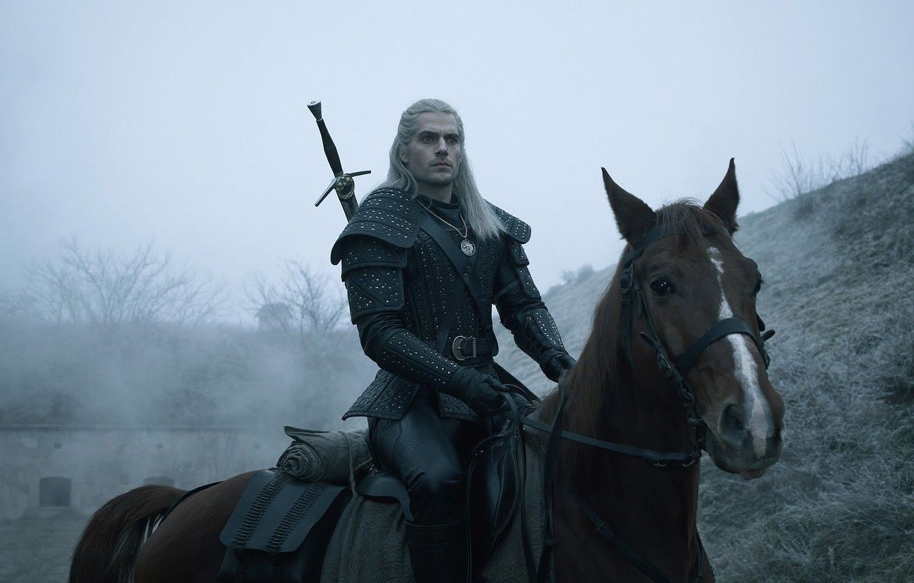 Wallpaper look, horse, sword, male, The Witcher, The Witcher, Geralt, Henry Cavill, Netflix image for desktop, section фильмы