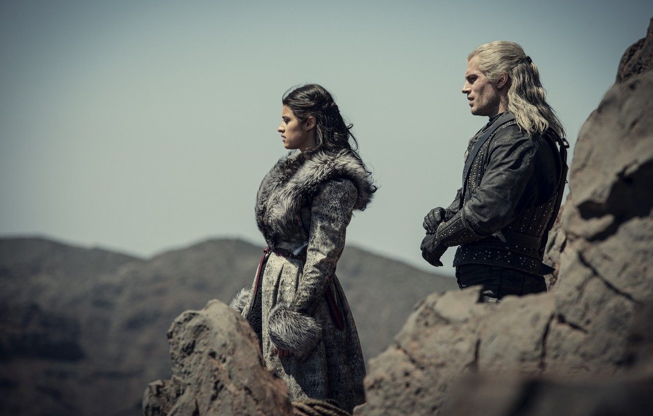 Wallpaper look, mountains, pose, the series, The Witcher, The Witcher, Geralt of Rivia, White Wolf, Henry Cavill, Henry Cavill, Netflix, Yennefer, Yennefer of Vengerberg, Anya Chalotra, Anya Calatra image for desktop, section