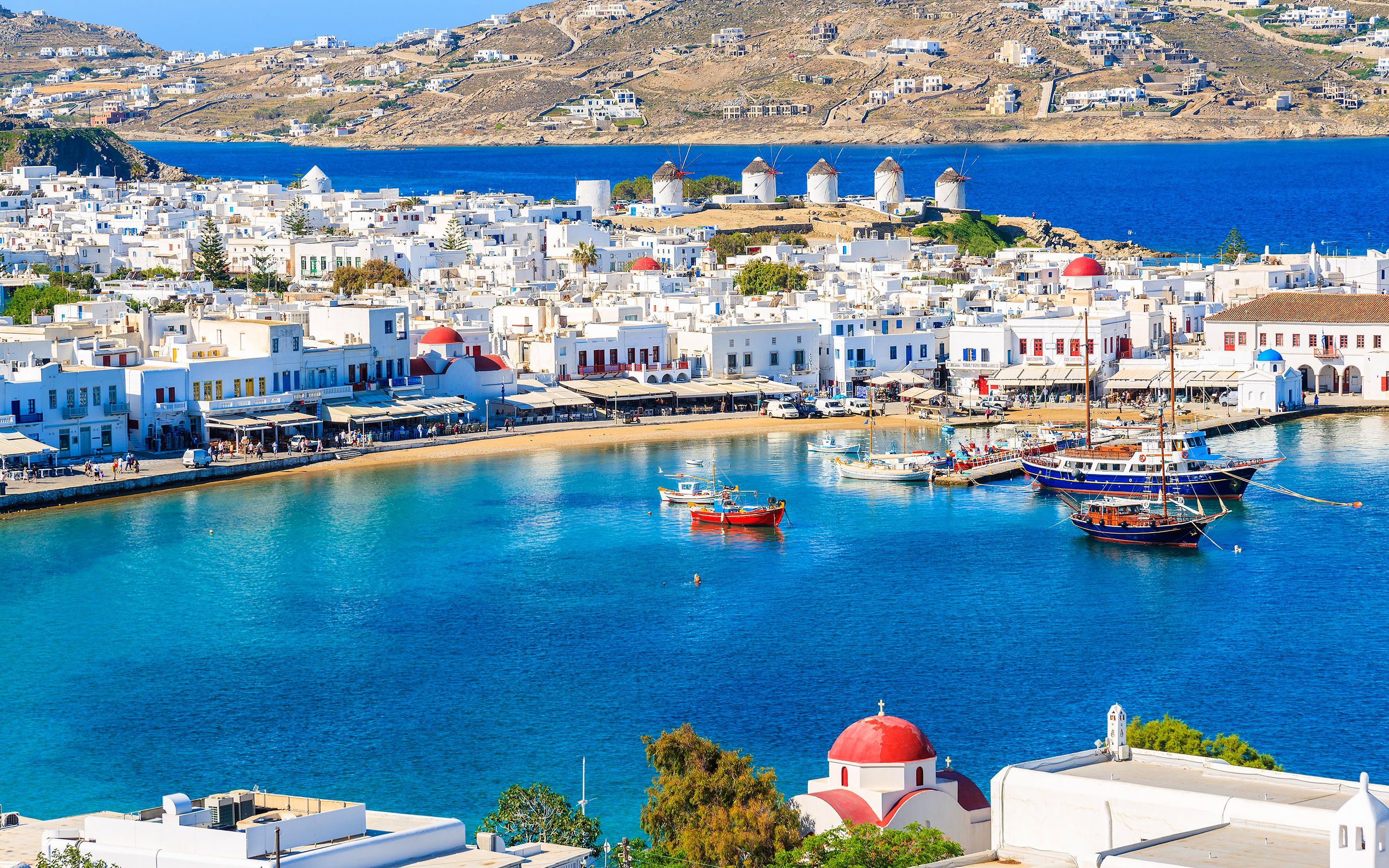 Download wallpaper Mykonos, 4k, summer, sea, Mykonos island, Greek landmarks, Greece for desktop with resolution 2880x1800. High Quality HD picture wallpaper