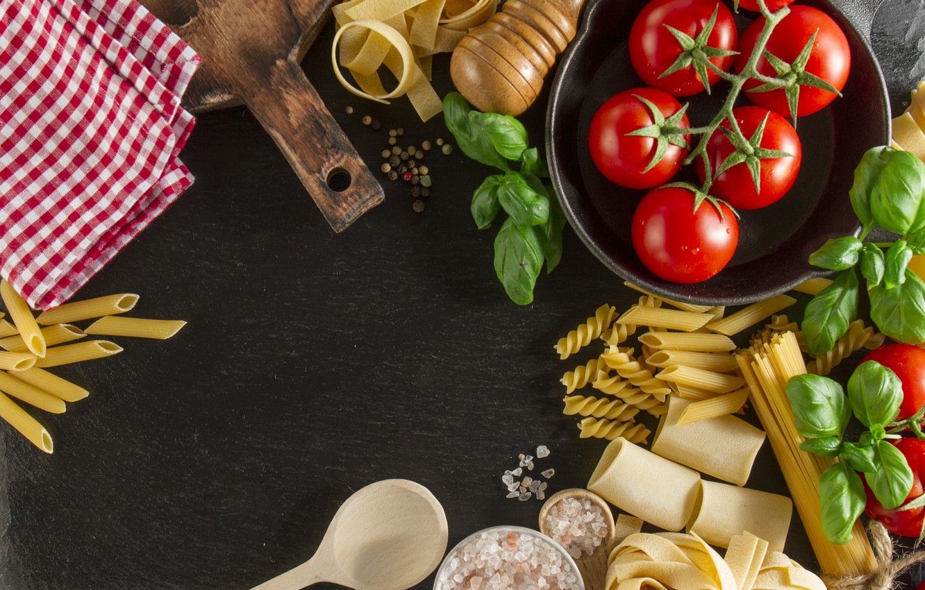 Wallpaper food, tomatoes, food, Italian, pasta, Basil image for desktop, section еда