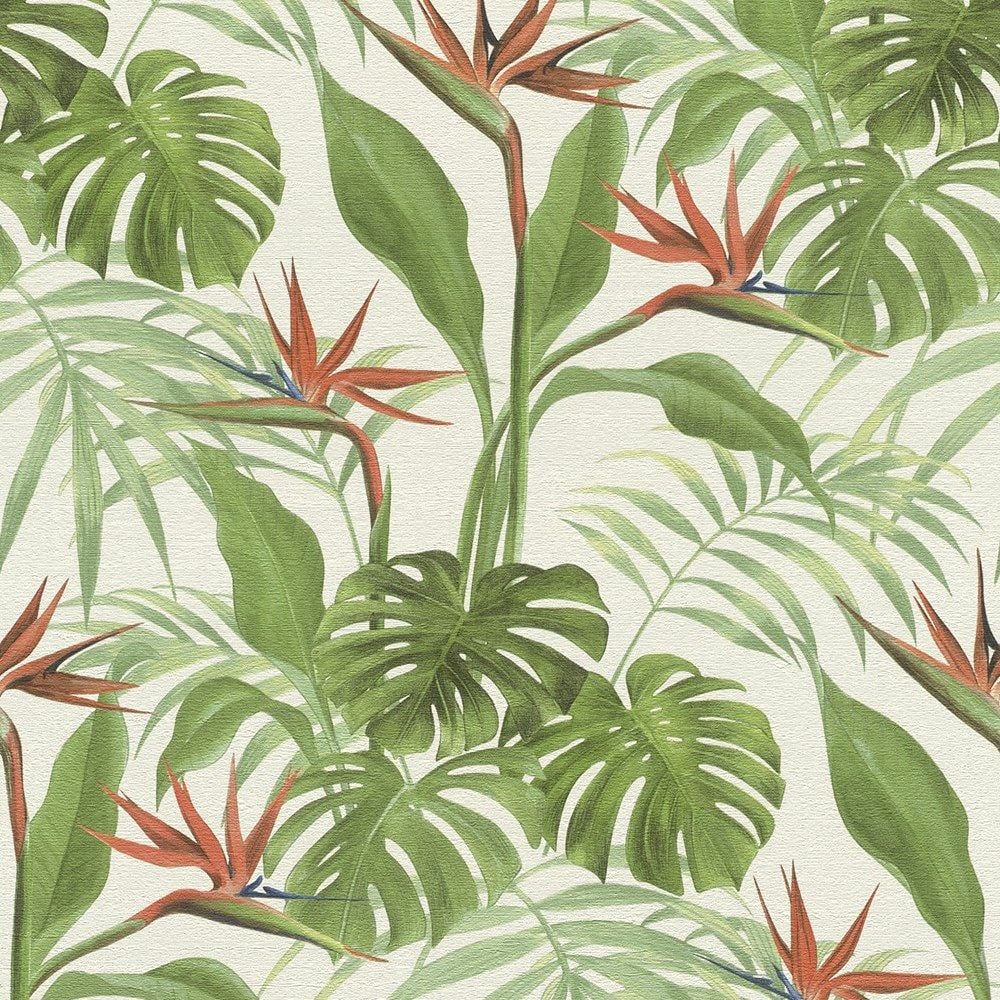 Rasch Mandalay Tropical Plants Green Wallpaper 529029 Jungle Palm Vinyl