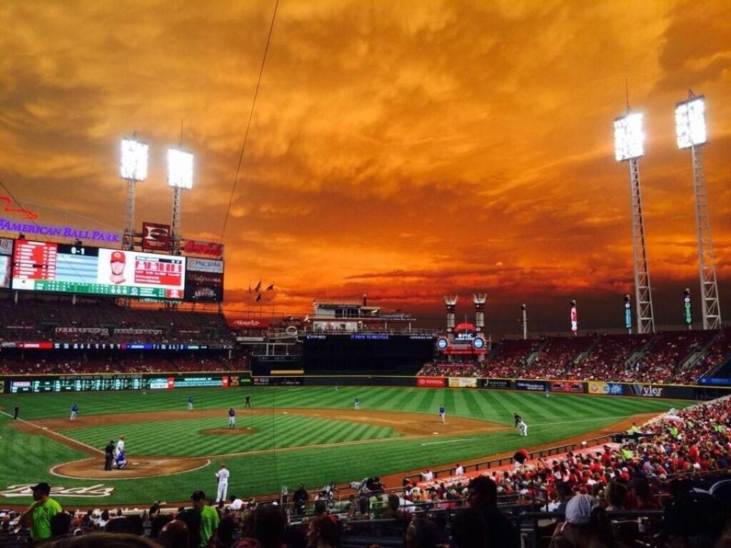 Sky at tonight's Reds game against the Cubs at Great American Ballpark