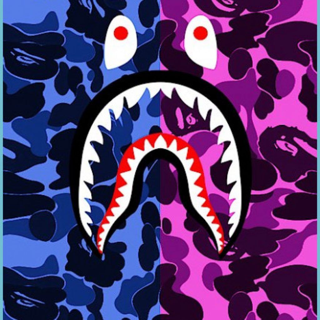 Download BAPE Blue And Purple Camo Shark Face Wallpaper  Wallpaperscom