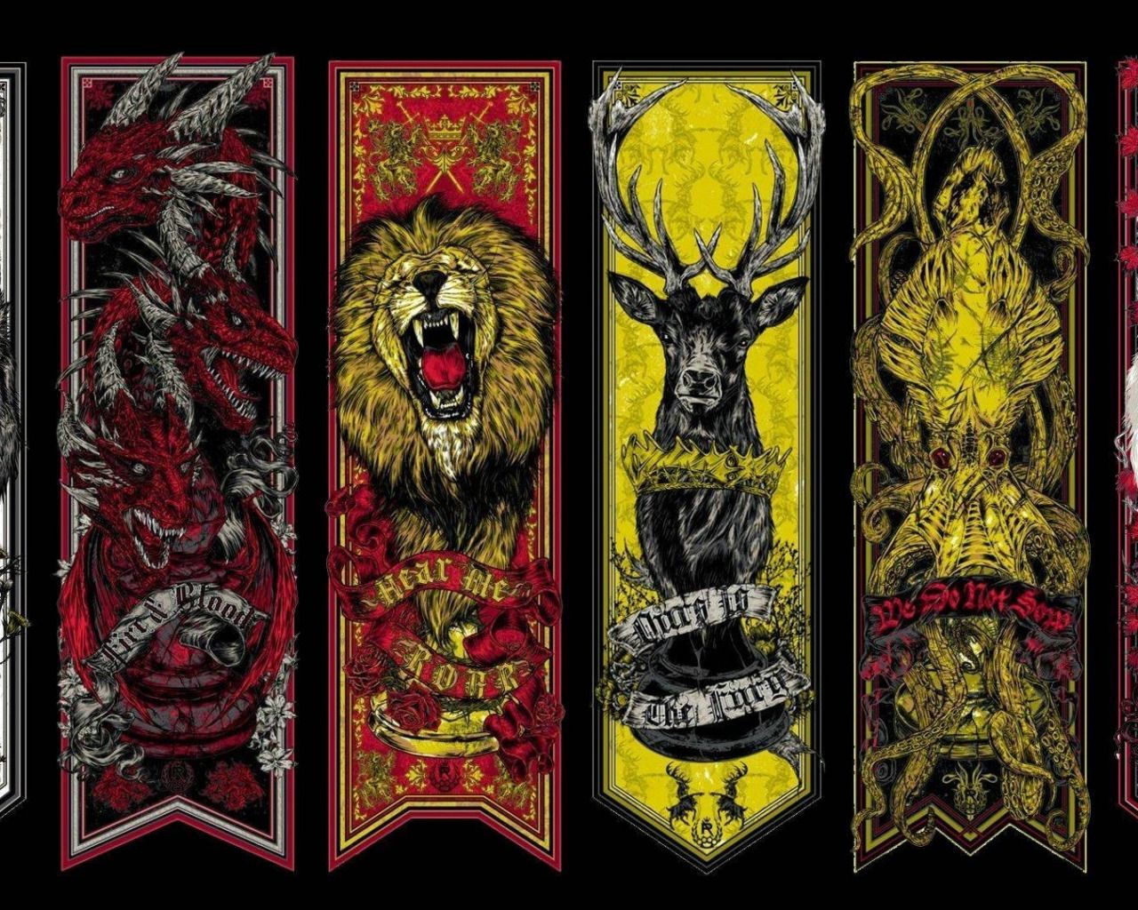 Download wallpaper moon, crow, lion, wolf, dragon, A Song of Ice and Fire, Game of Thrones, Winterfell, Westeros, deer, Stark, Targaryen, Lannister, Greyjoy, Baratheon, medieval, section films in resolution 1280x1024