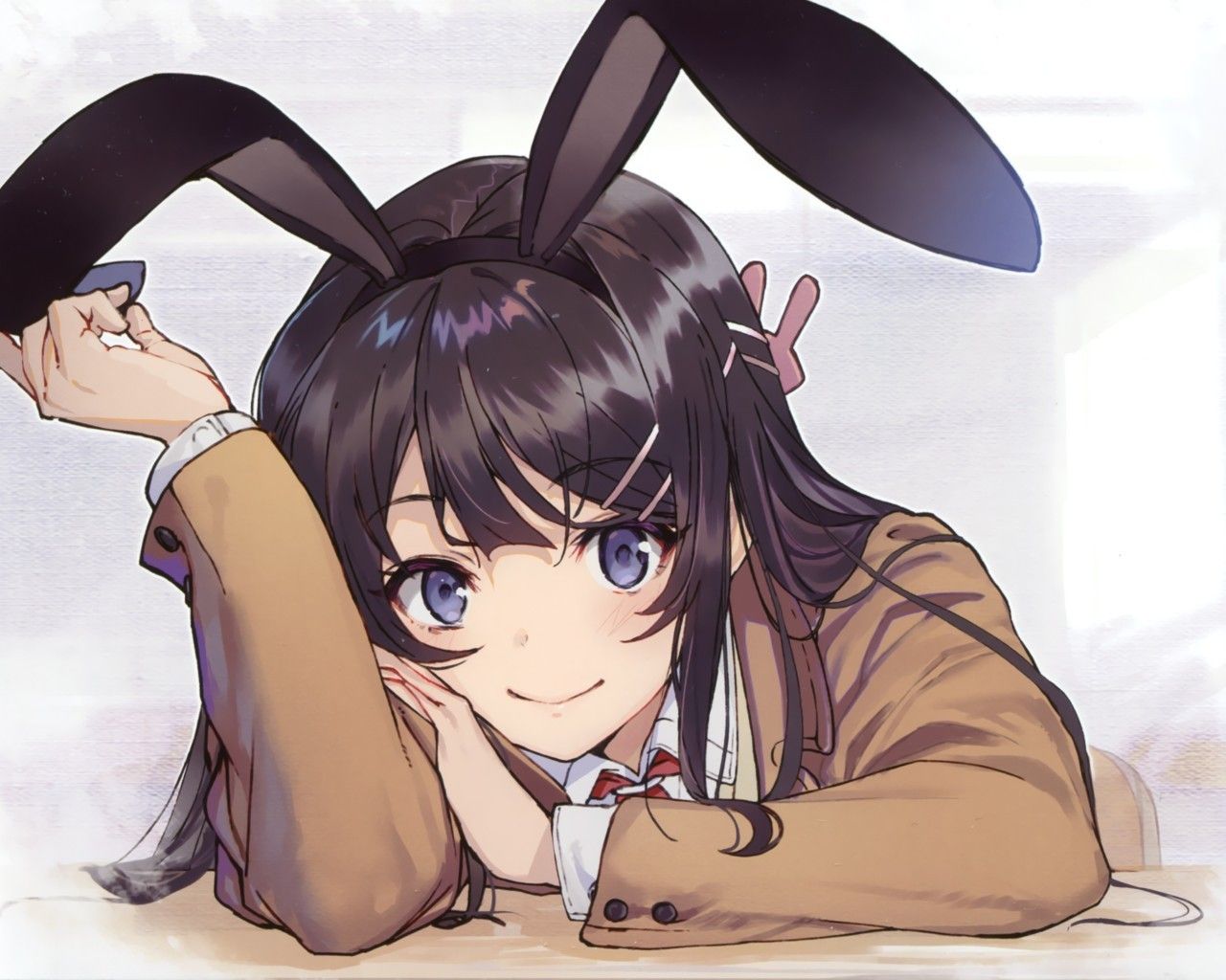 Download 1280x1024 Sakurajima Mai, Seishun Buta Yarou, Rabbit Ears, School Uniform, Black Hair Wallpaper