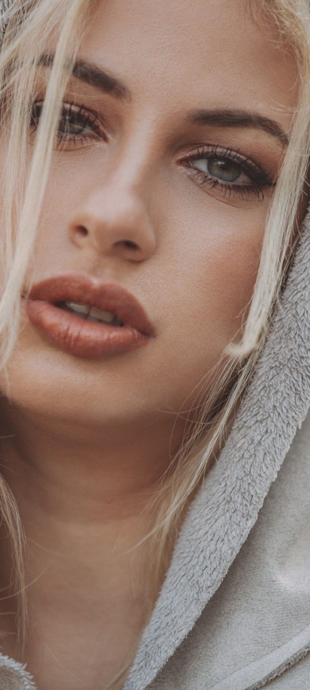 Download 1080x2400 Blonde, Women, Hoodie, Open Mouth, Face Portrait, Blue Eyes Wallpaper for Samsung Galaxy Note 20 & S20 FE, Xiaomi Mi 10T Pro, Poco F2 Pro