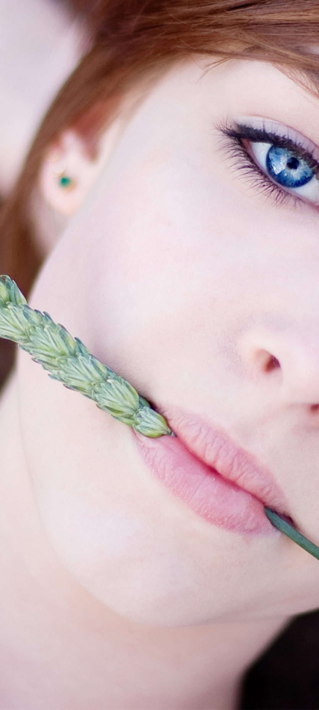 Download 1080x2400 Redhead, Women, Blue Eyes, Model, Lying Down, Smooth Skin Wallpaper for Samsung Galaxy Note 20 & S20 FE, Xiaomi Mi 10T Pro, Poco F2 Pro