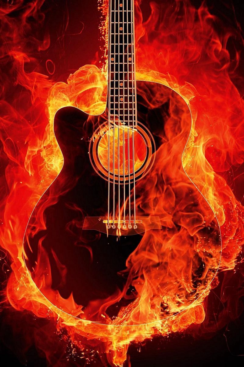 Download Wallpaper 800x1200 Guitar, Fire, Photohop, Flame Iphone 4s 4 For Parallax HD Background